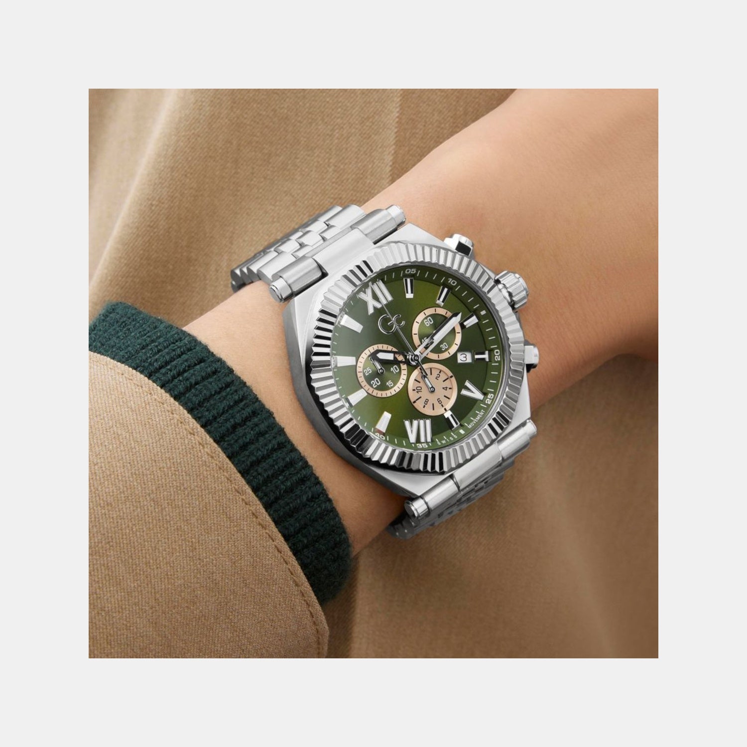 Gc Atlas Men Quartz Green Dial Chronograph Stainless Steel Watch Z66004G9 - view 7