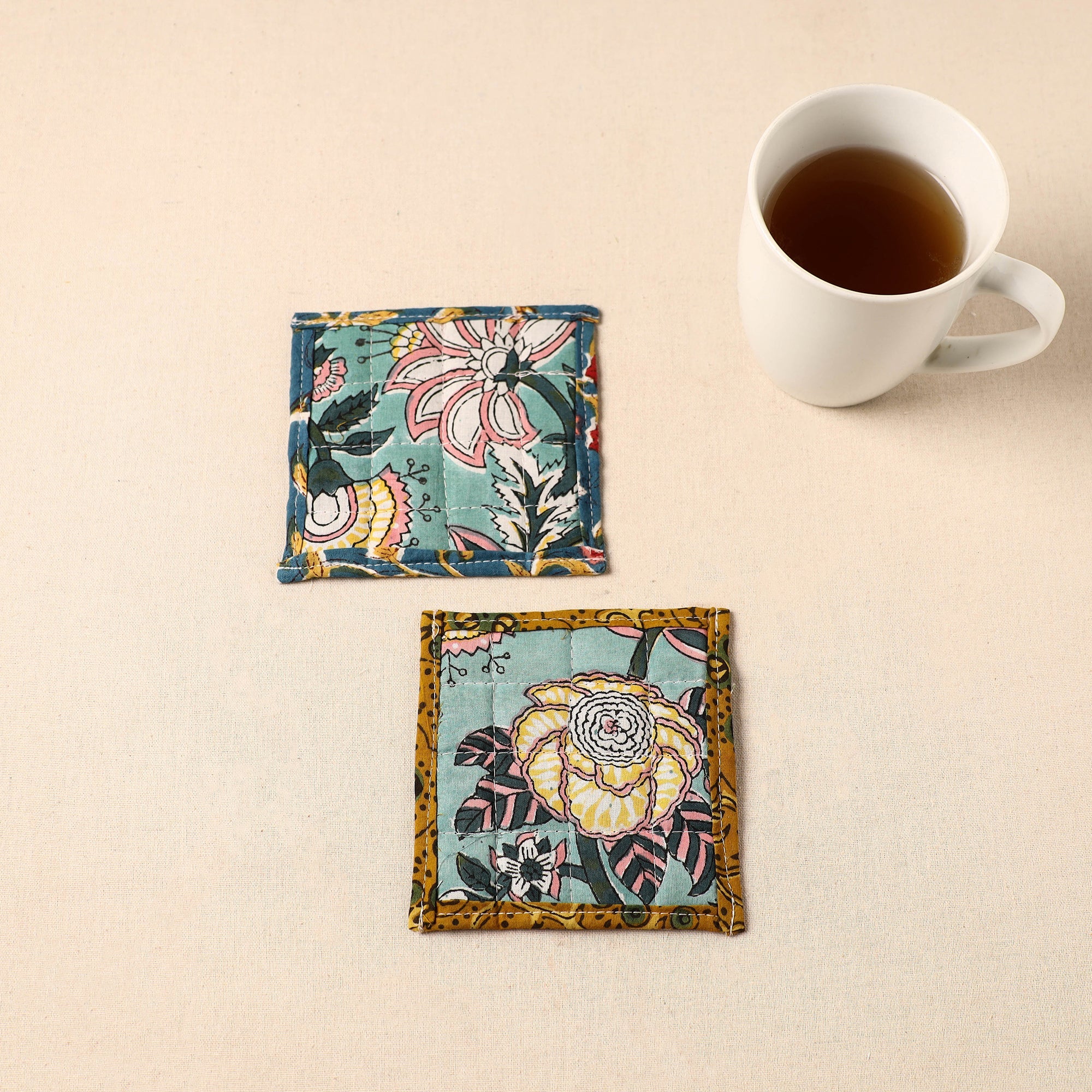 JALPARI Floral Print Cotton Quilted Coasters (Set of 2) 24