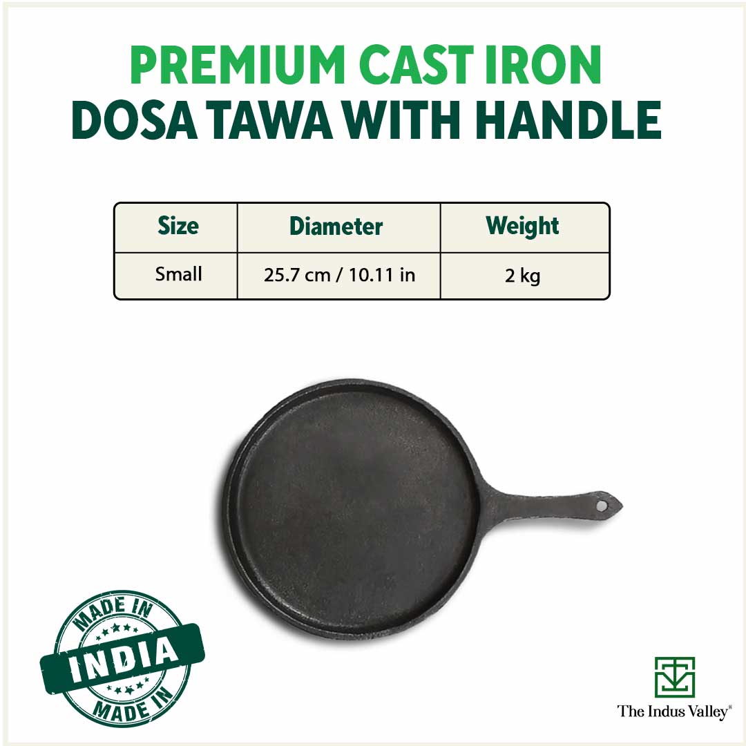 The Indus Valley CASTrong Cast Iron Tawa with Handle, Pre-seasoned, 100% Pure, Toxin-free, Induction, 25.7cm, 2kg - view 3