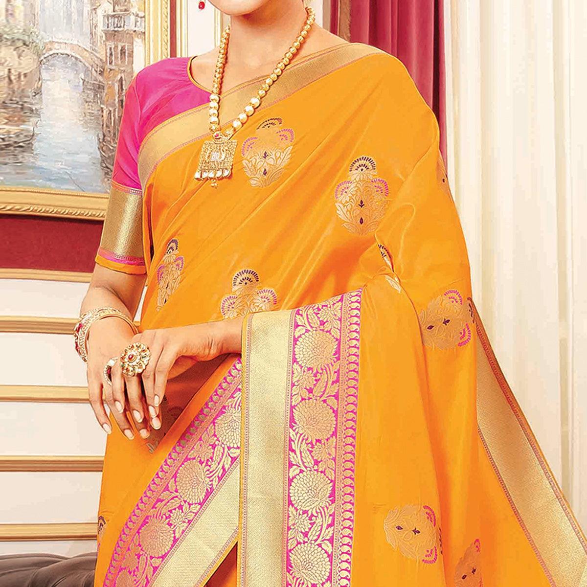 Peachmode Desirable Mustard Yellow Colored Festive Wear Woven Banarasi Silk Saree - view 2