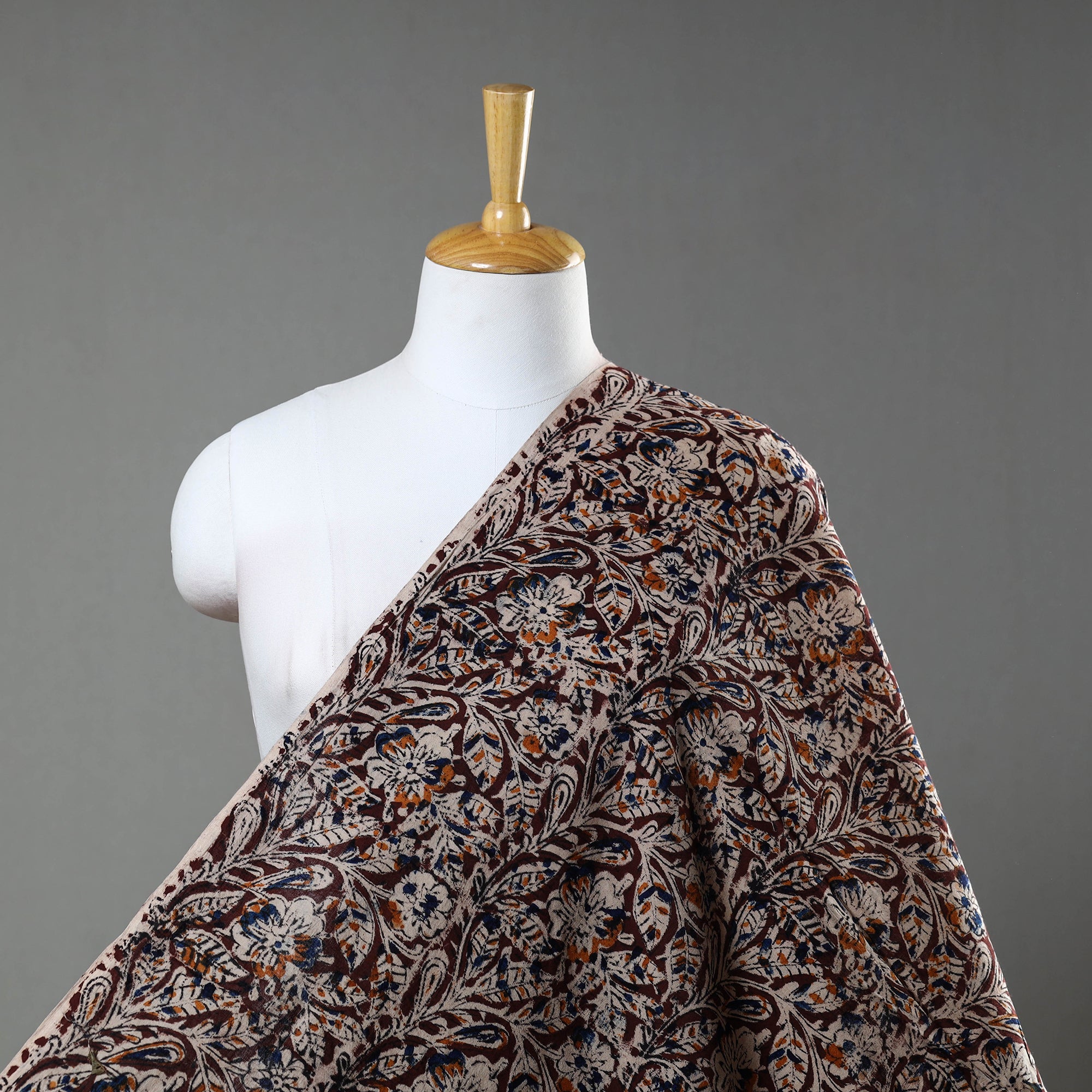 SOUTH KARGHA Brown - Natural Dyed Block Print Cotton Kalamkari Fabric 03