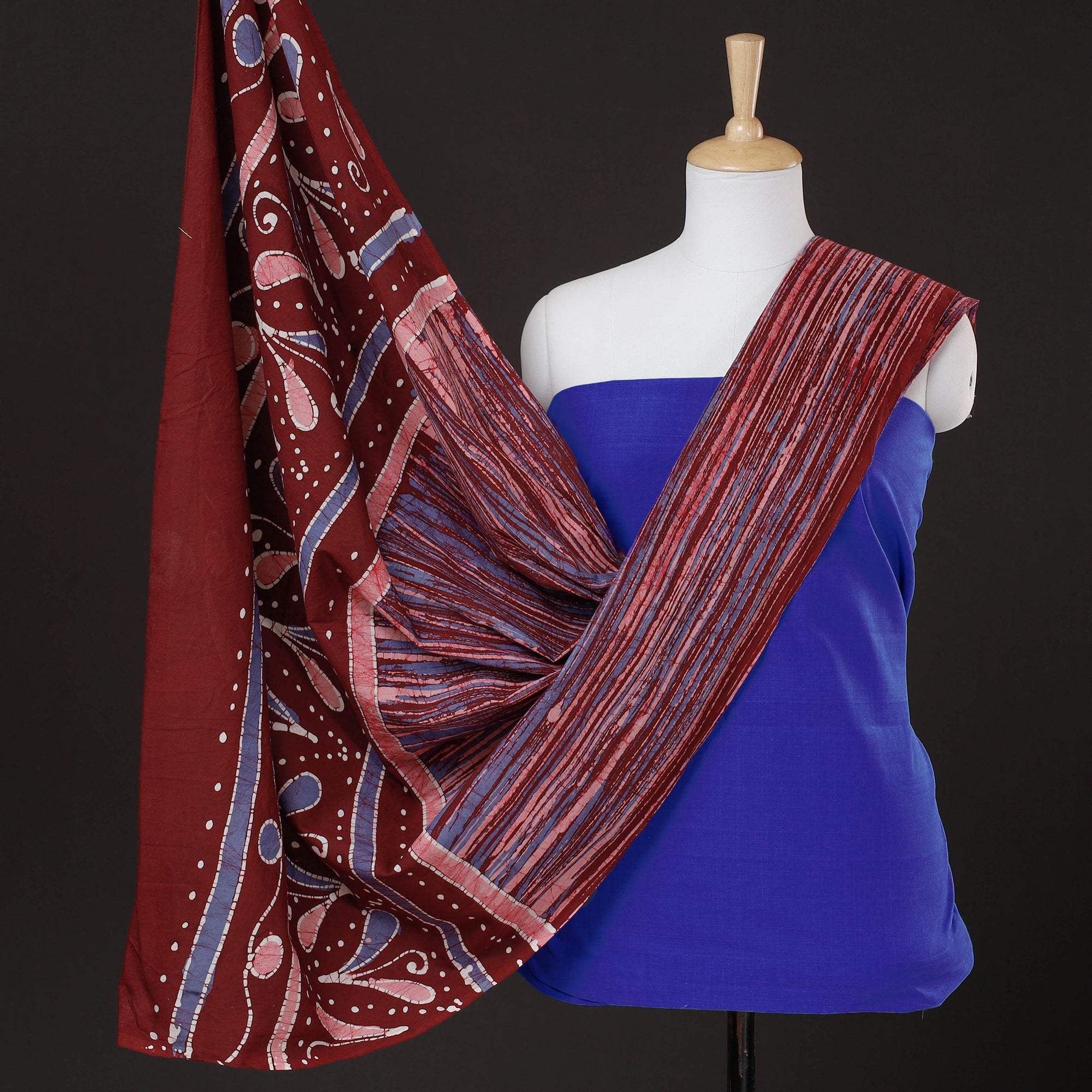 NOORI BAZAR Blue - 2pc Plain Mangalagiri Handloom Cotton Kurta with Batik Dupatta
