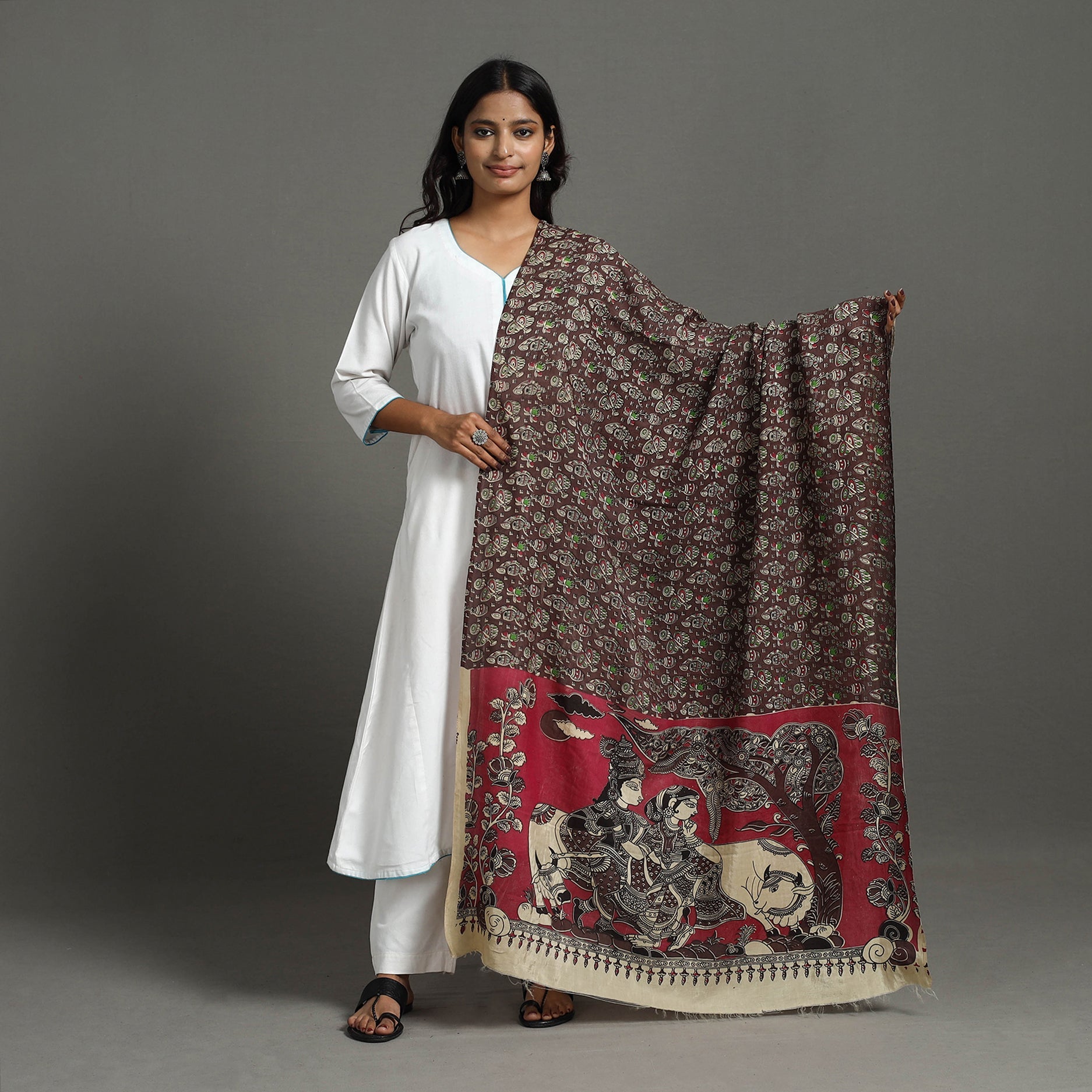 SOUTH KARGHA Brown - Printed Silk Cotton Kalamkari Dupatta 15 - view 2