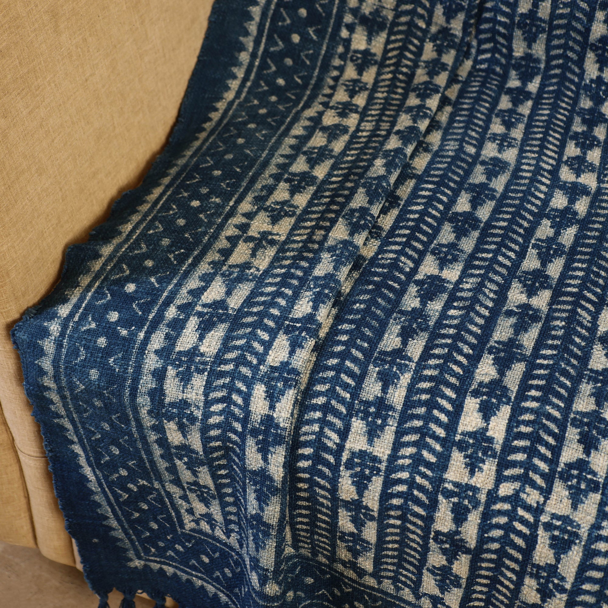 HAVELI CHRONICLES Handloom Jaipur Block Print Indigo Cotton Sofa Throw 03 - view 3