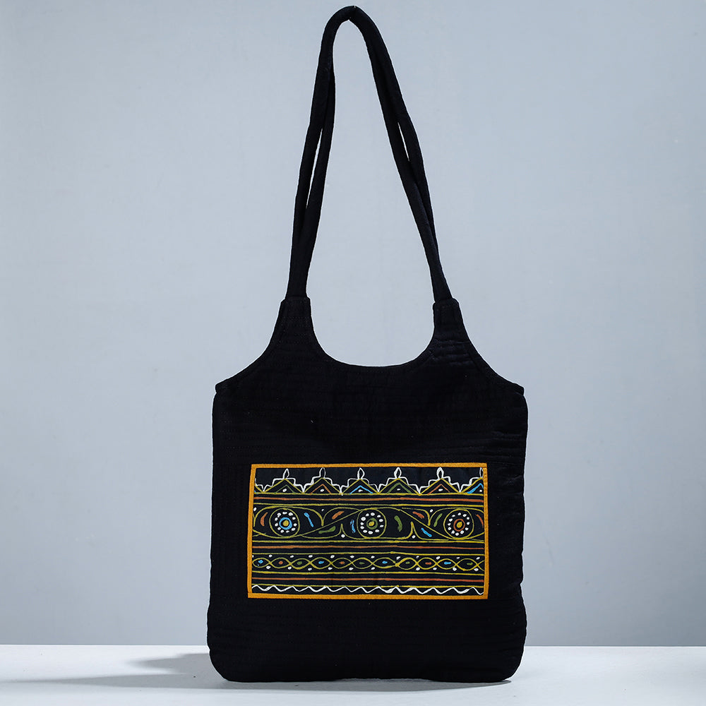 ROGAN ART PAINTING BY JABBAR KHATRI Black - Traditional Rogan Hand Painted Mashru Shoulder Bag