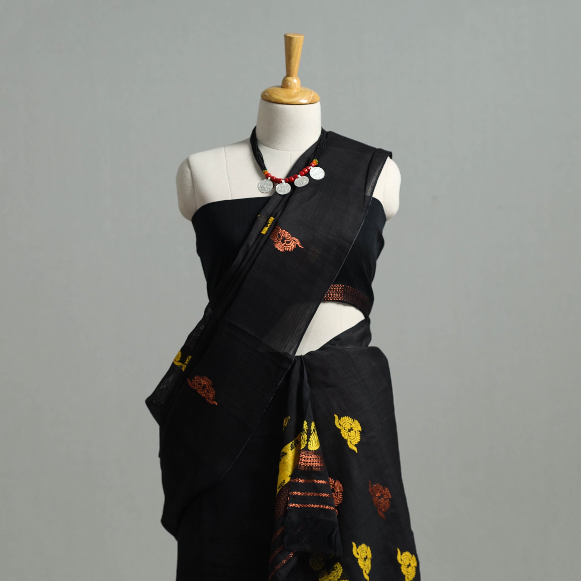 WEAVE INDIA BY SHEIKH MOIDUN NILUFAR Black - Assam Handloom Tussar Mekhela Chador with Blouse Piece 14 - view 2