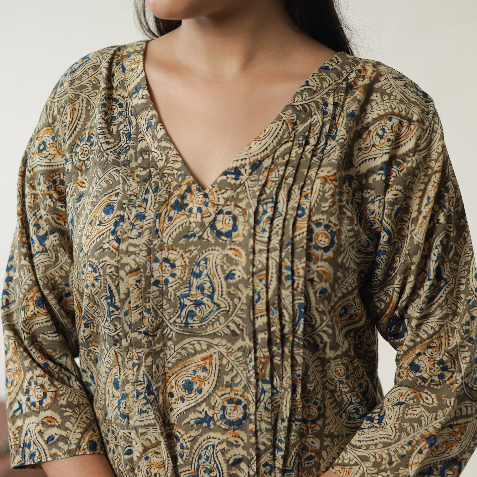 ITOKRI CASUALS Brown - Pedana Kalamkari Block Printed Cotton Pintuck Straight Kurta 16 - view 5