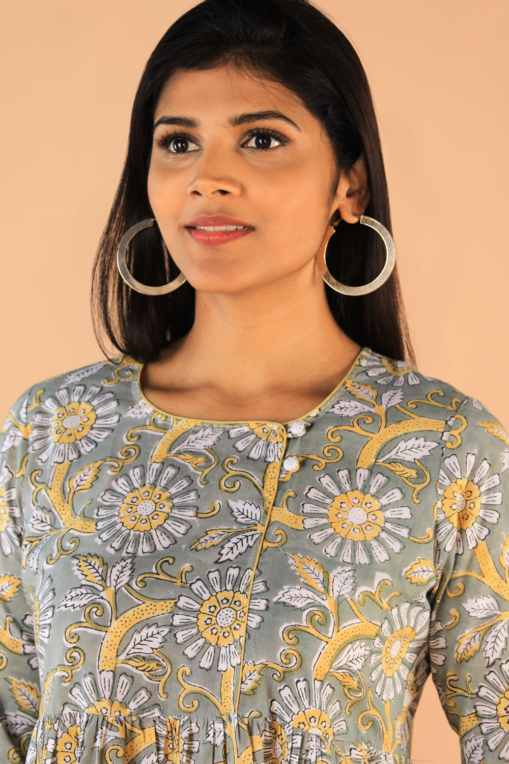 Kalanjali Ethnics Floral Sanganeri hand block printed cotton dress - view 9