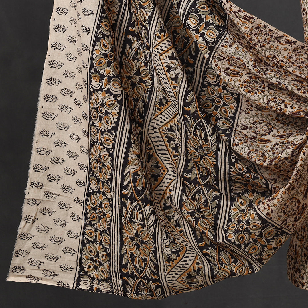 VENKATA BHANU KALAMKARI PEDANA Brown - 2pc Pedana Kalamkari Block Printed Cotton Suit Material Set 04 - view 4