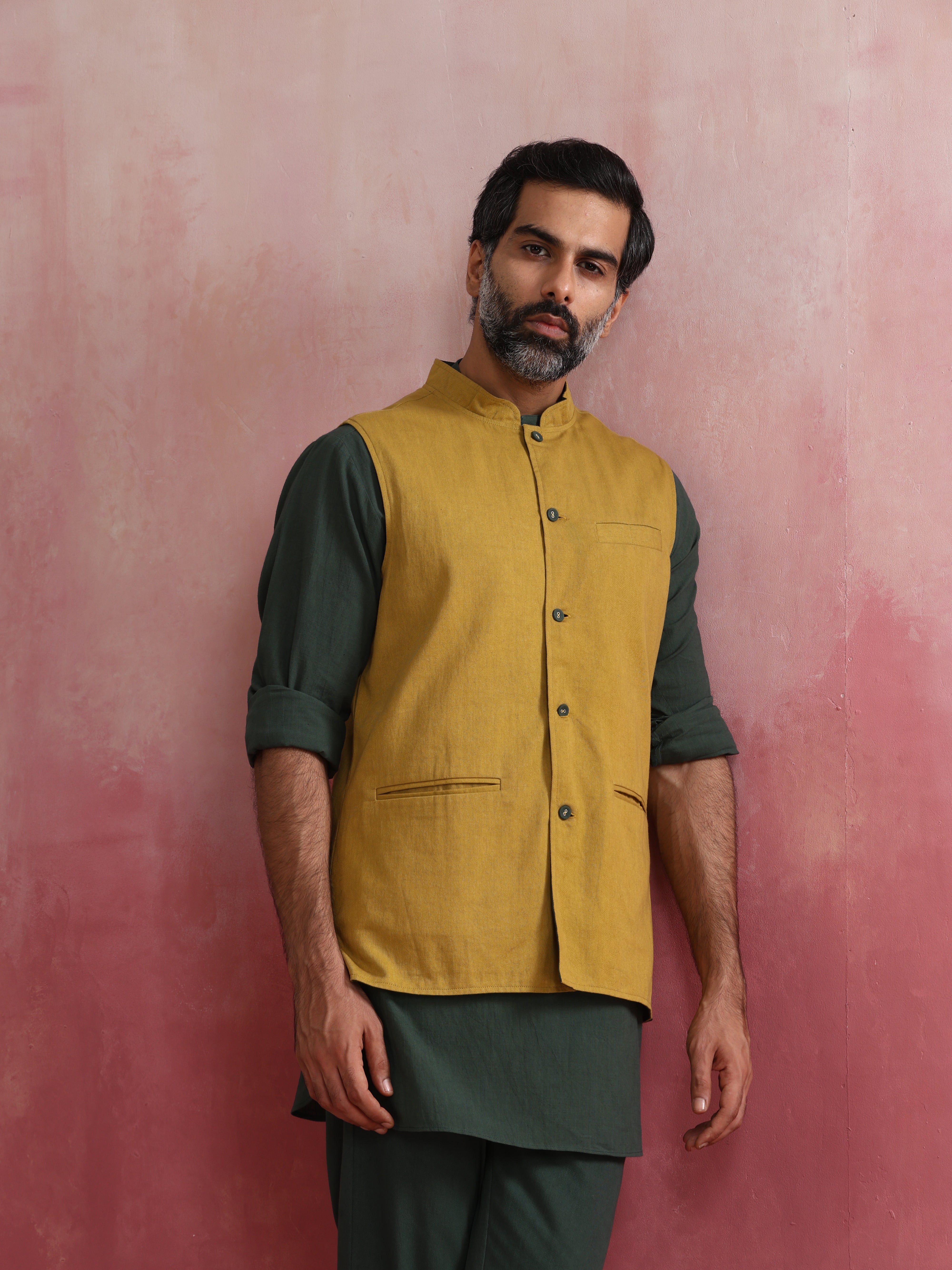 trueBrowns Men's Mustard Reversible Nehru Jacket - view 3