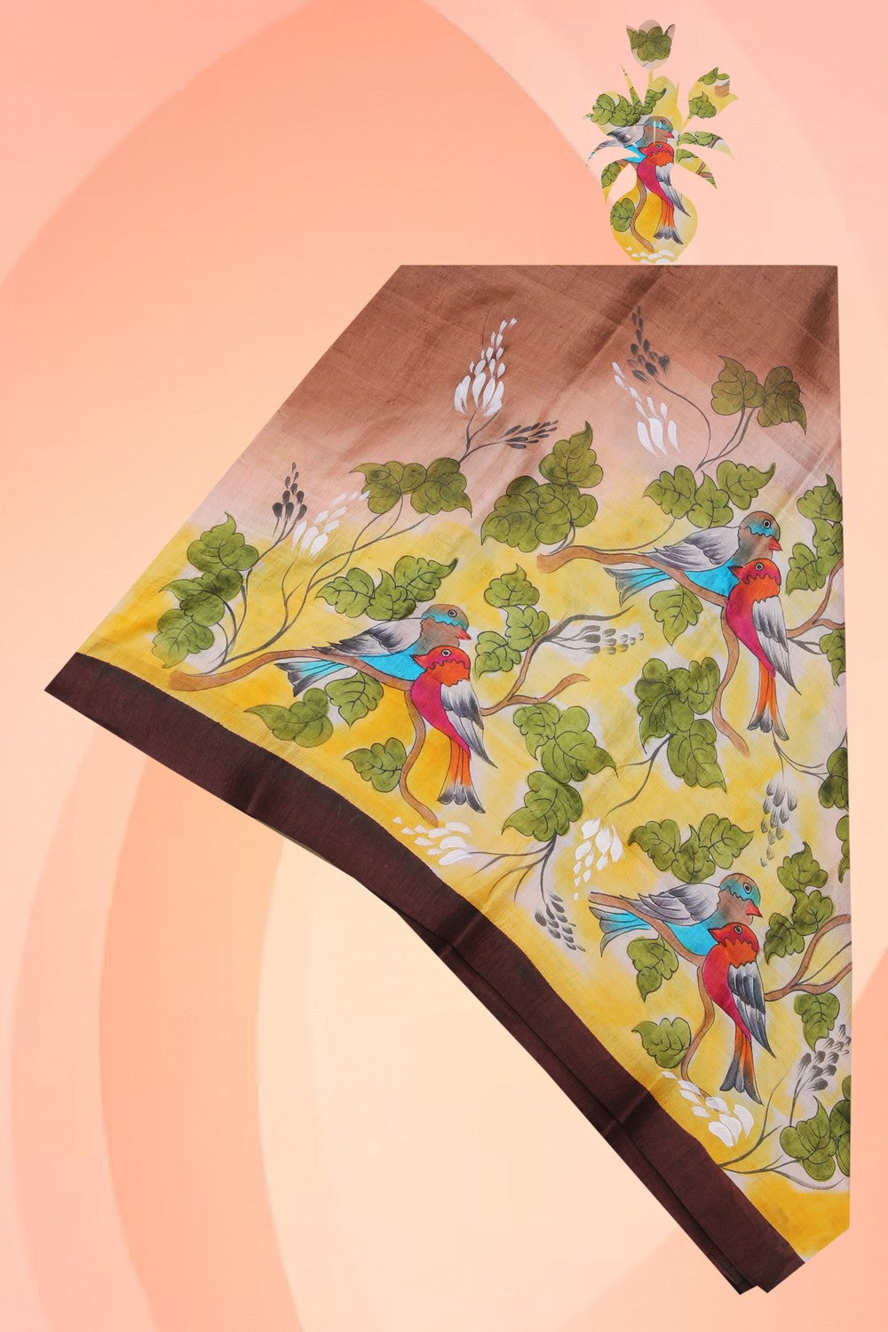 Kalanjali Hand-Painted Tussar Silk Dupatta