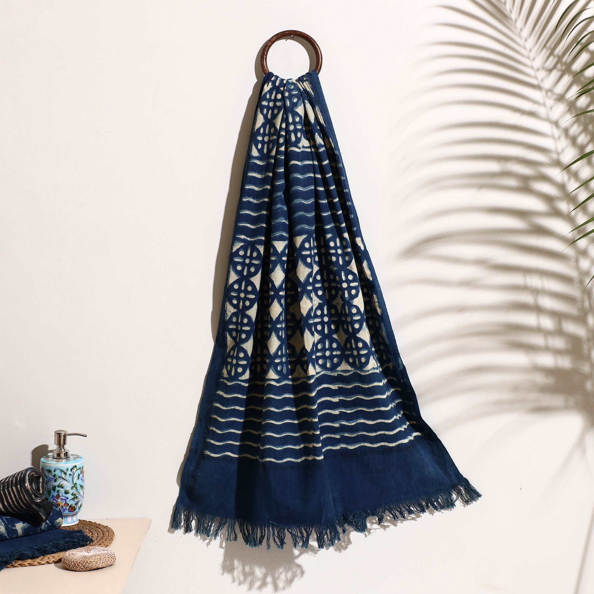 BINDAAS UNLIMITED Blue - Bindaas Block Printed Handloom Cotton Towel