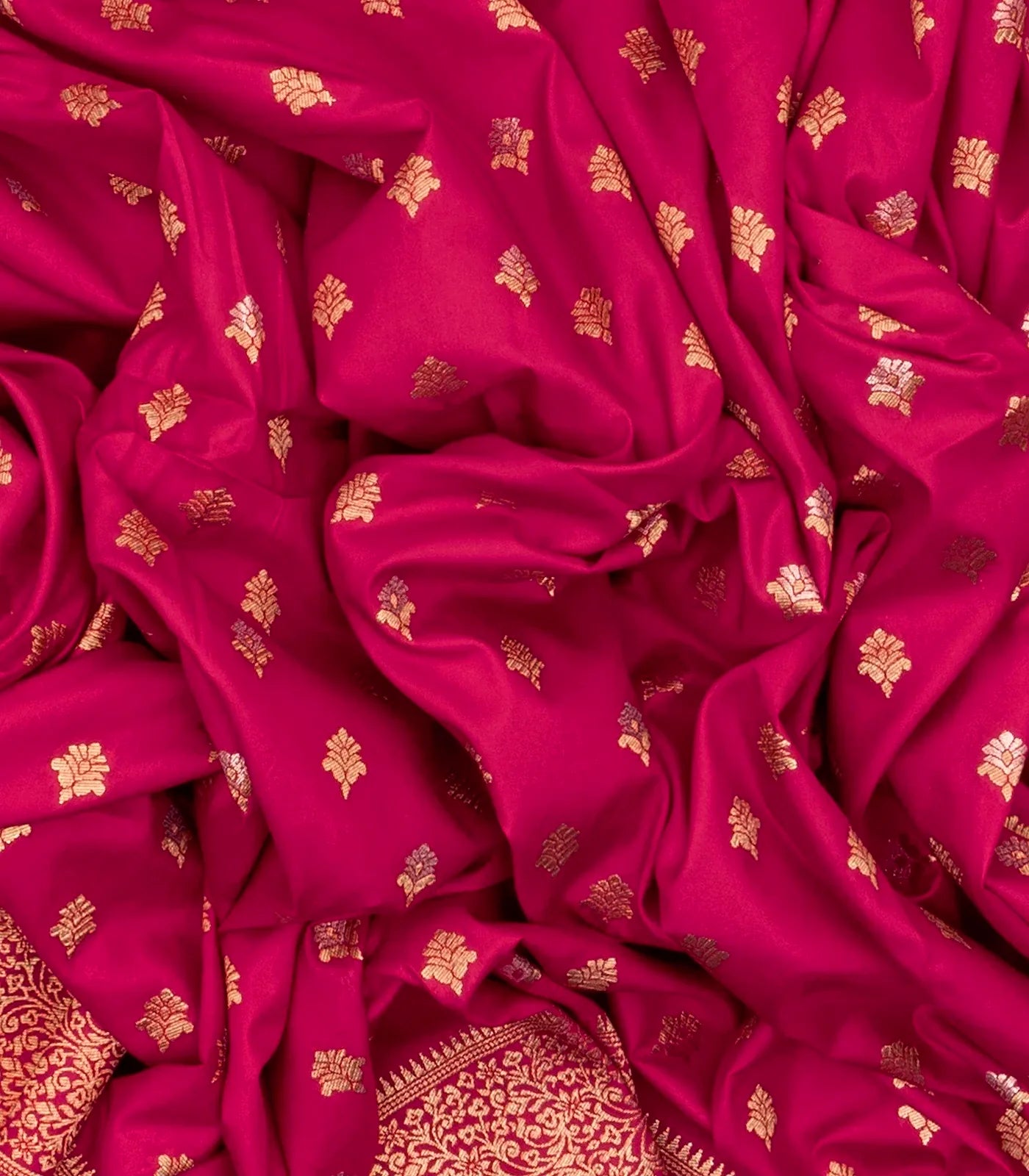 RmKV Hot Pink Woven Blended Dupion Saree With Small Floral Motifs - view 3