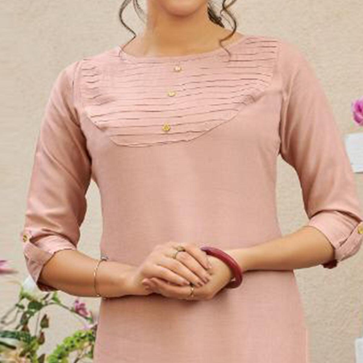 Peachmode Seller Flirty Light Pink Colored Casual Wear Solid Pure Rayon Kurti - view 2