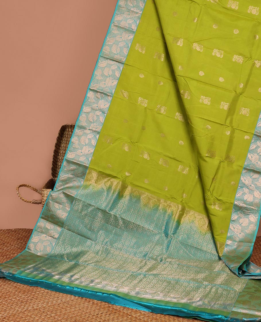Pothys Green floral buttas silk saree with contrast leaf design border & intricate jaal zari design pallu - view 2