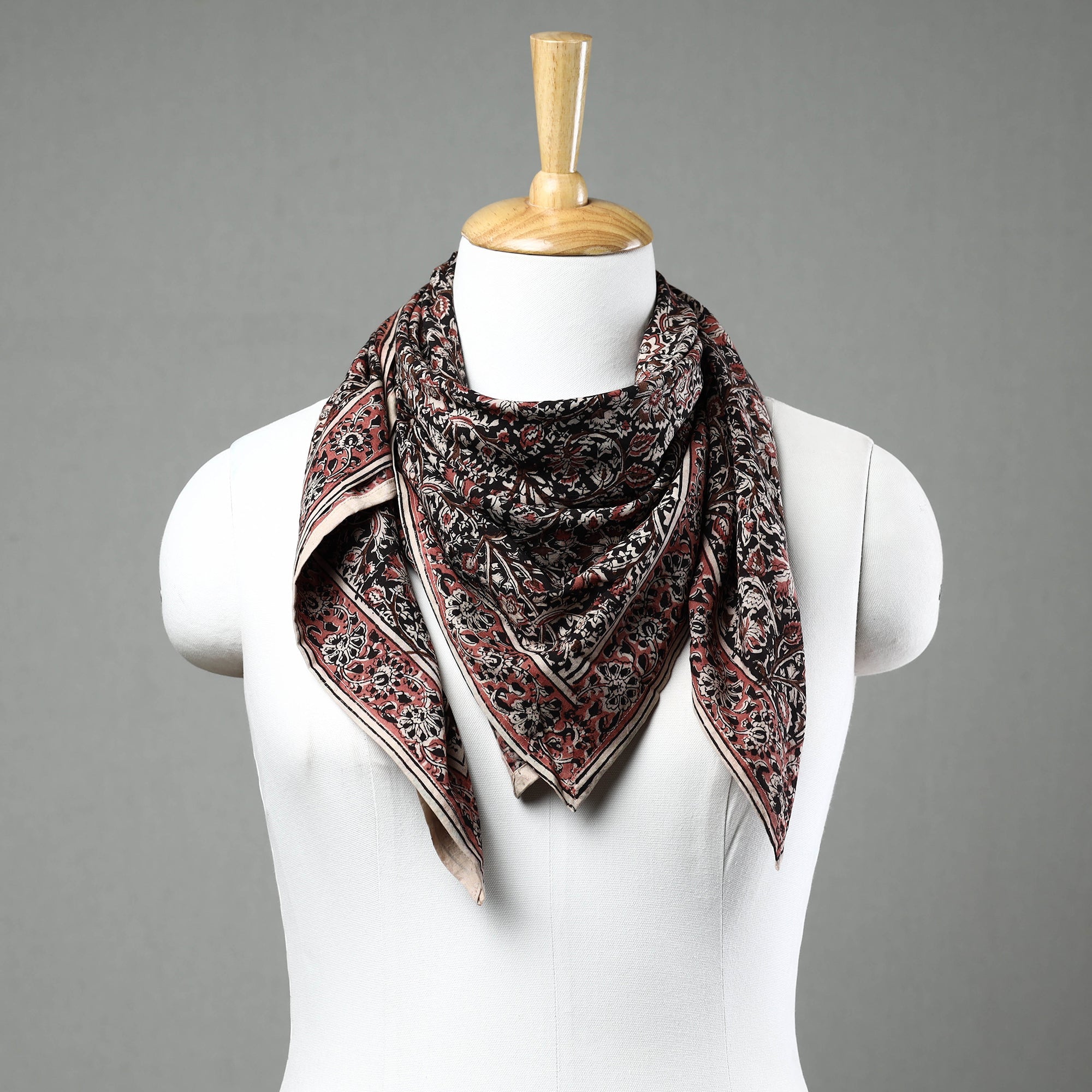 PITCHUKA SRINIVAS KALAMKARI PEDANA Black - Pedana Kalamkari Block Printed Natural Dyed Cotton Scarf 33