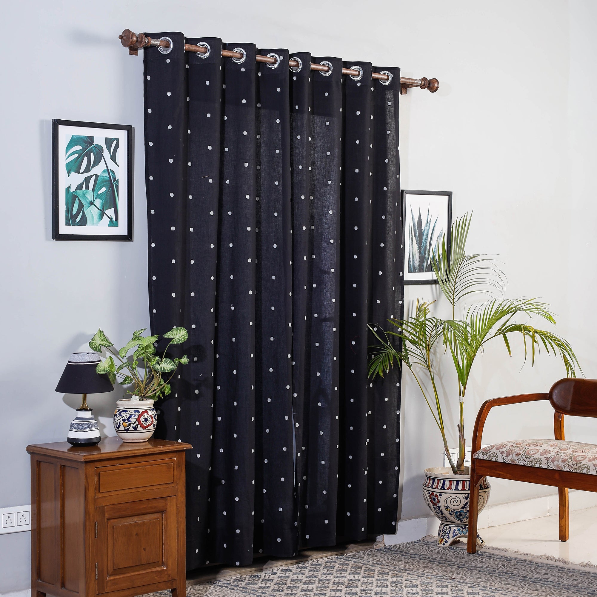 NOORI BAZAR Black - Jacquard Weave Cotton Door Curtain (7 x 3 Feet) (single piece)