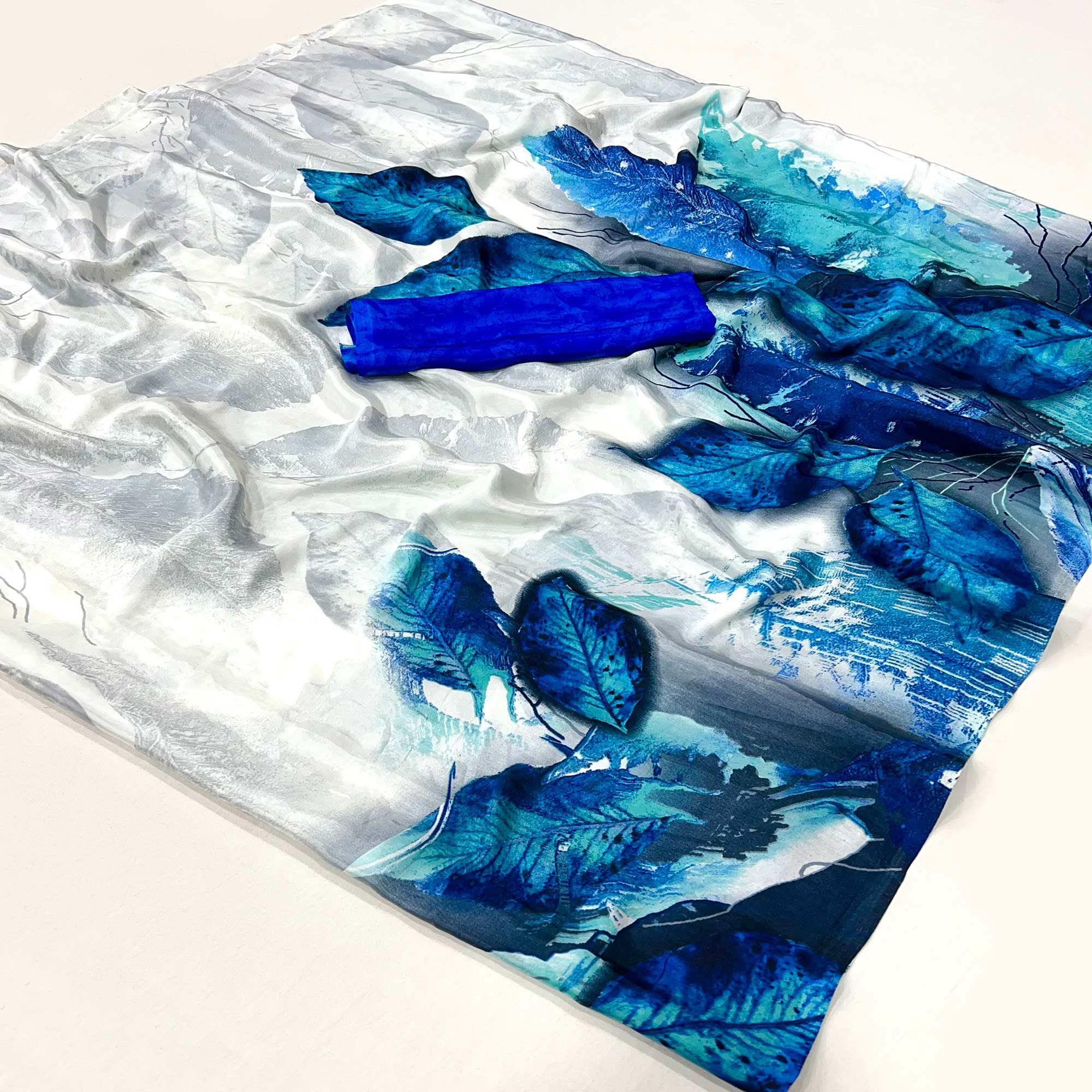 Peachmode Blue Printed Crepe Silk Saree – Women's