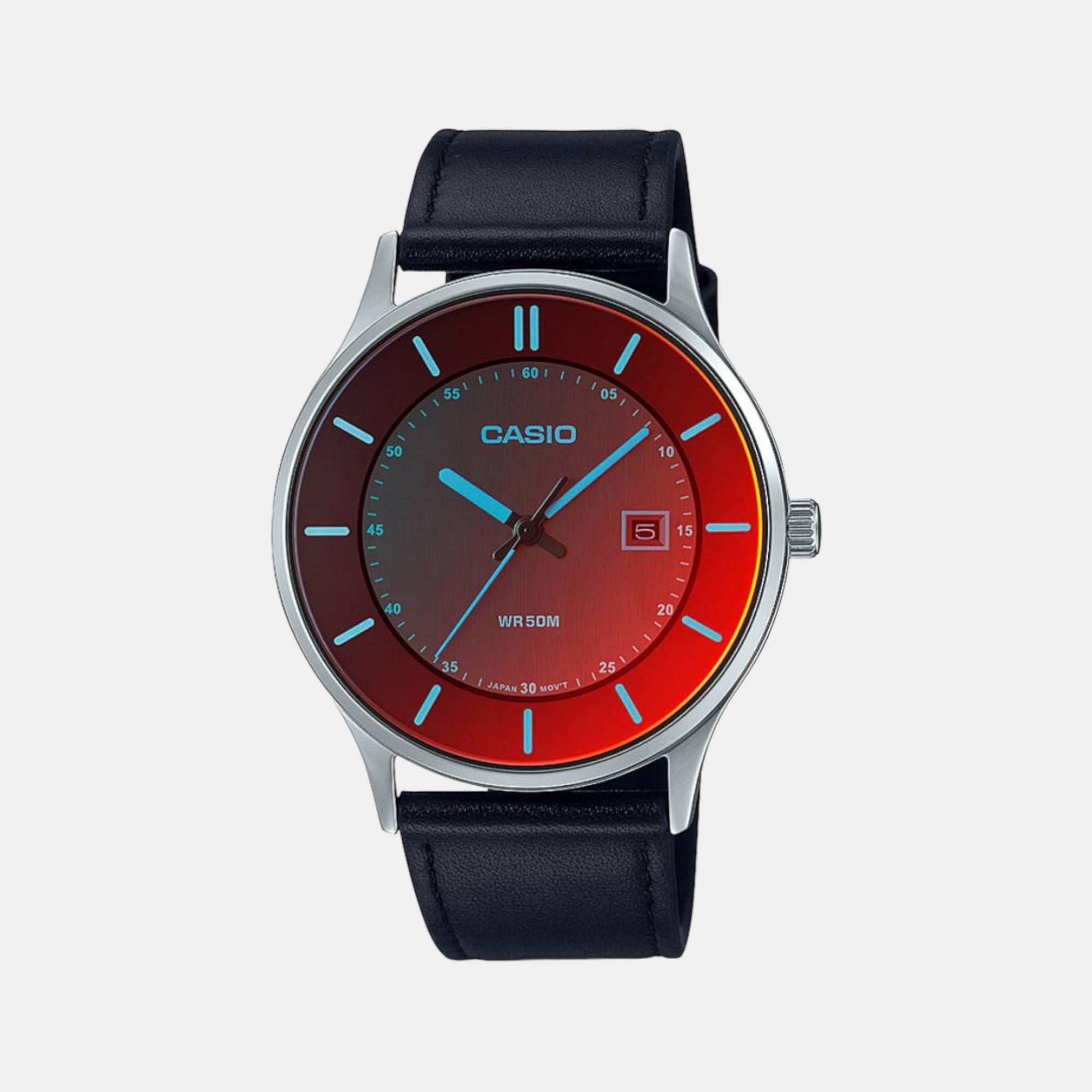 Casio Enticer Men Quartz Red Dial Analog Leather Watch A2112