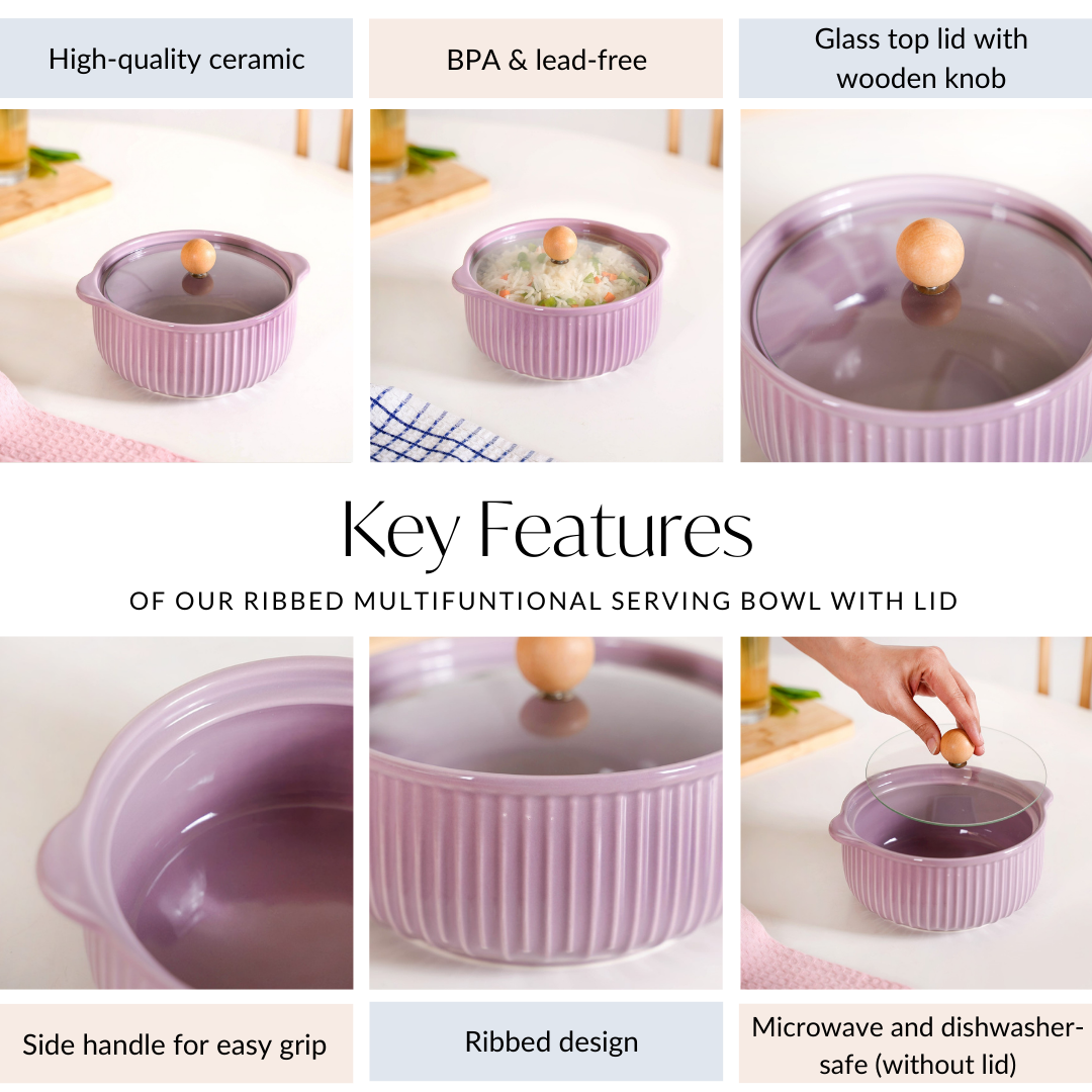Nestasia Ribbed Multifunctional Serving Bowl With Lid 950ml - view 5