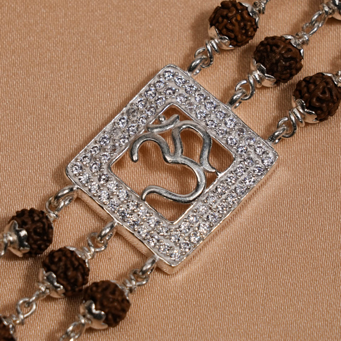Prinjal Jewellers Rudraksha Silver Om Tripal Line Bracelet