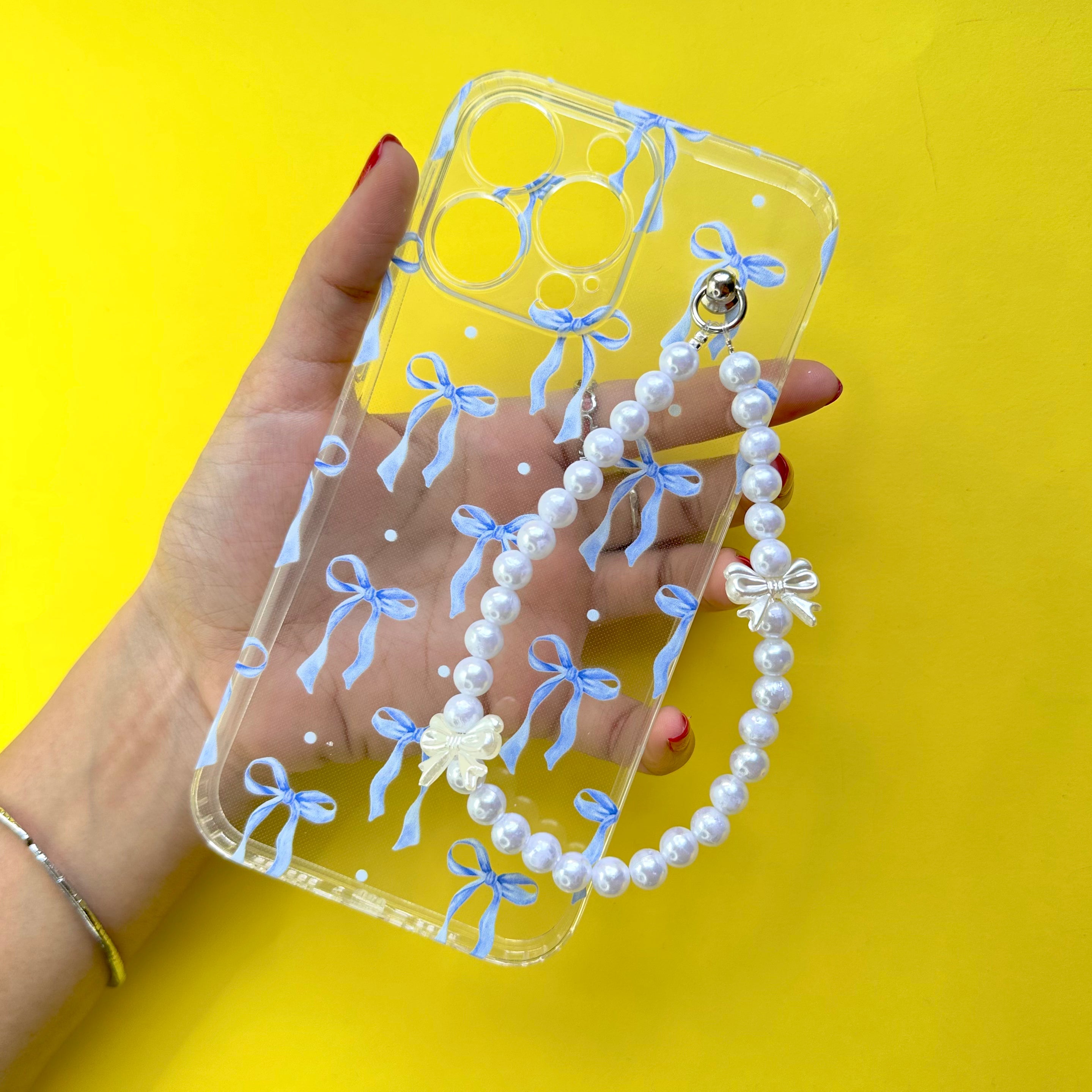 Casebasket Bluvie Transparent Bow Pearl Fall Chain Phone Cover