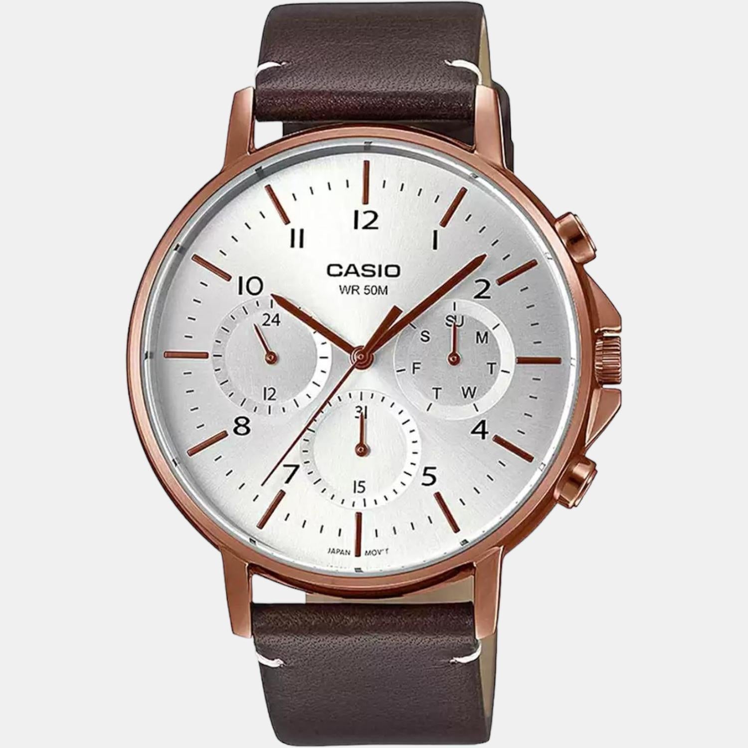 Casio Enticer Men Quartz White Dial Chronograph Leather Watch A1850 - view 2