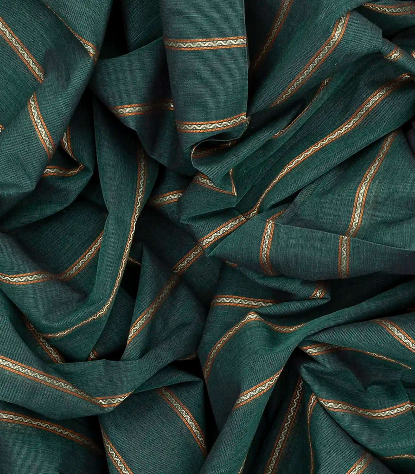 RmKV Dark Green Handloom Village Cotton Saree With Stripes and Animal motifs-Dark Green - view 3
