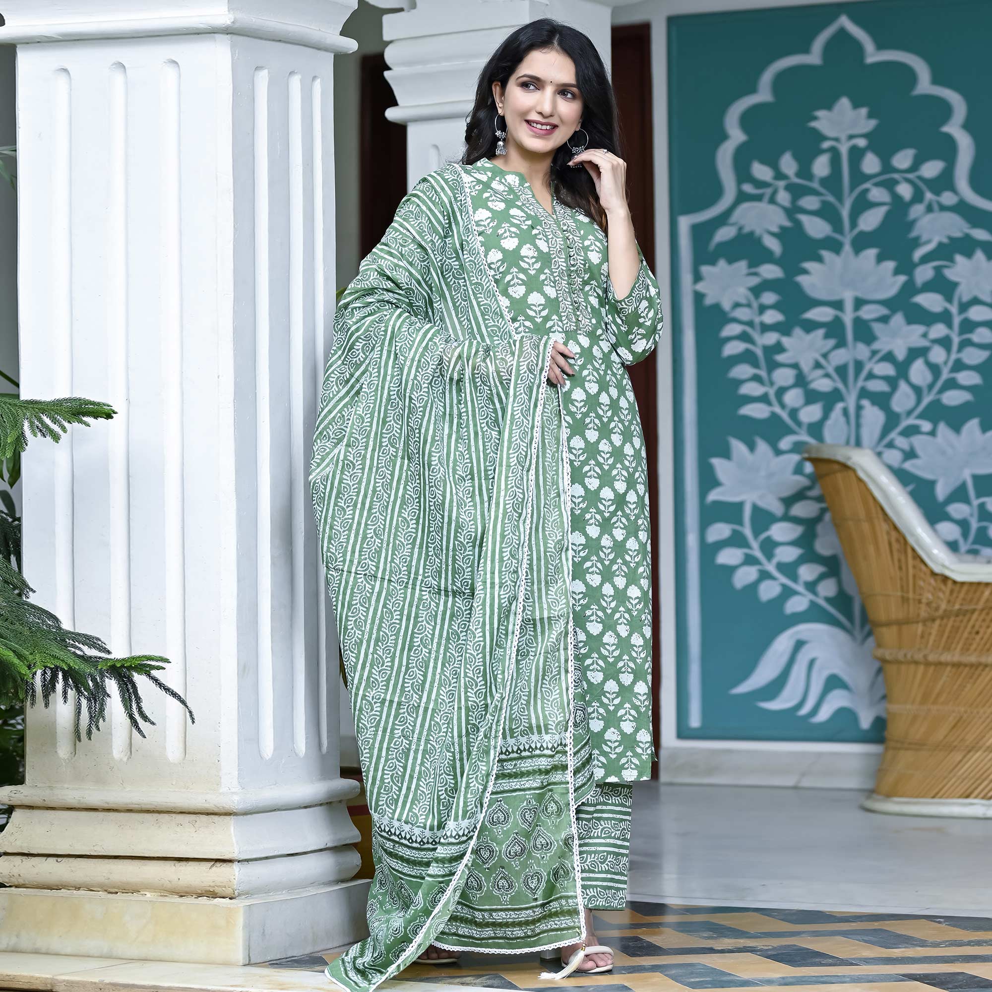 BlackTree green-floral-printed-pure-cotton-suit-4 - view 2