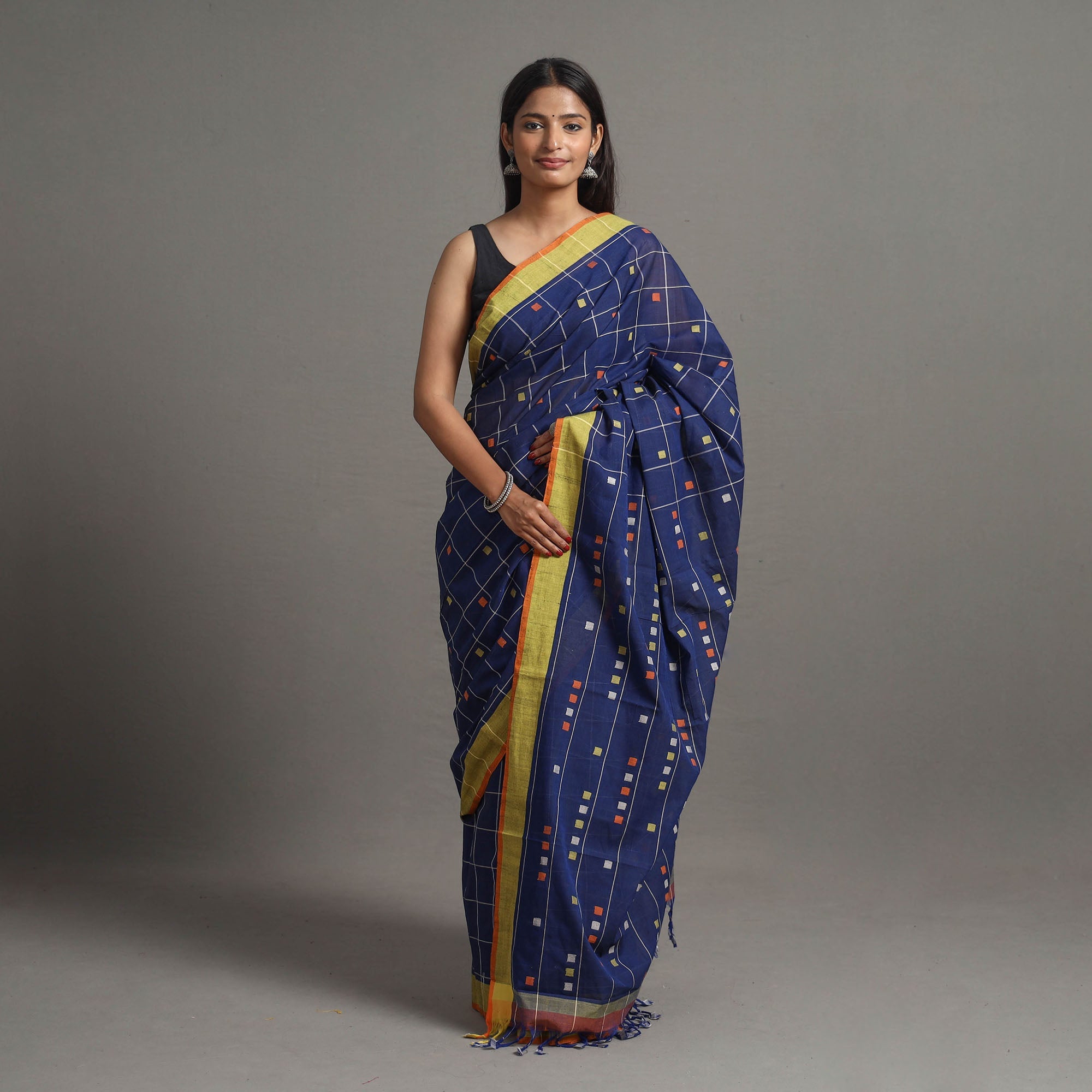 CHITRIKA Jamdani Cotton Checks Handloom Saree 51