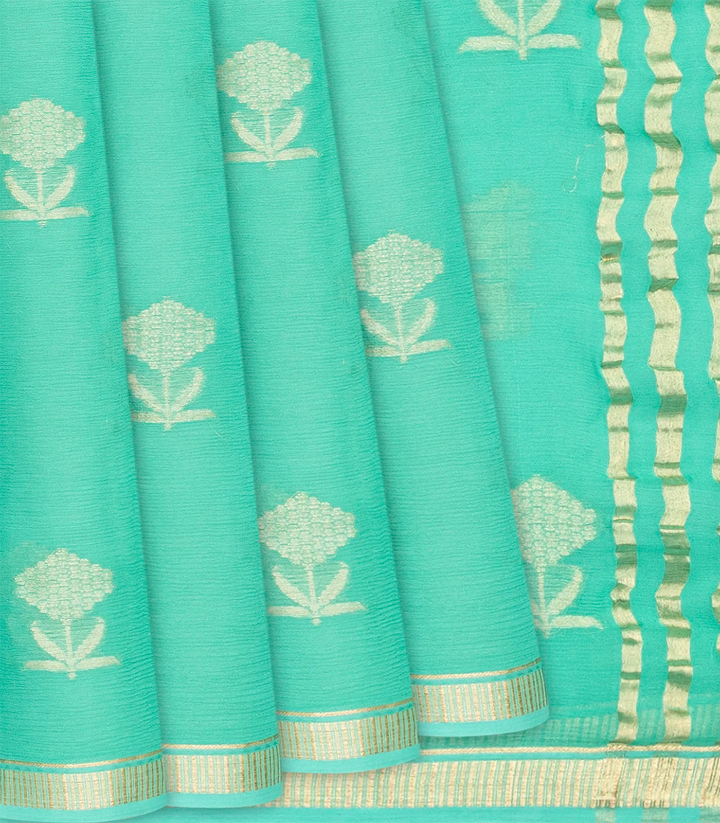 RmKV Aquamarine Woven Mysore Chiffon Silk Saree With Floral Motifs-Aquamarine