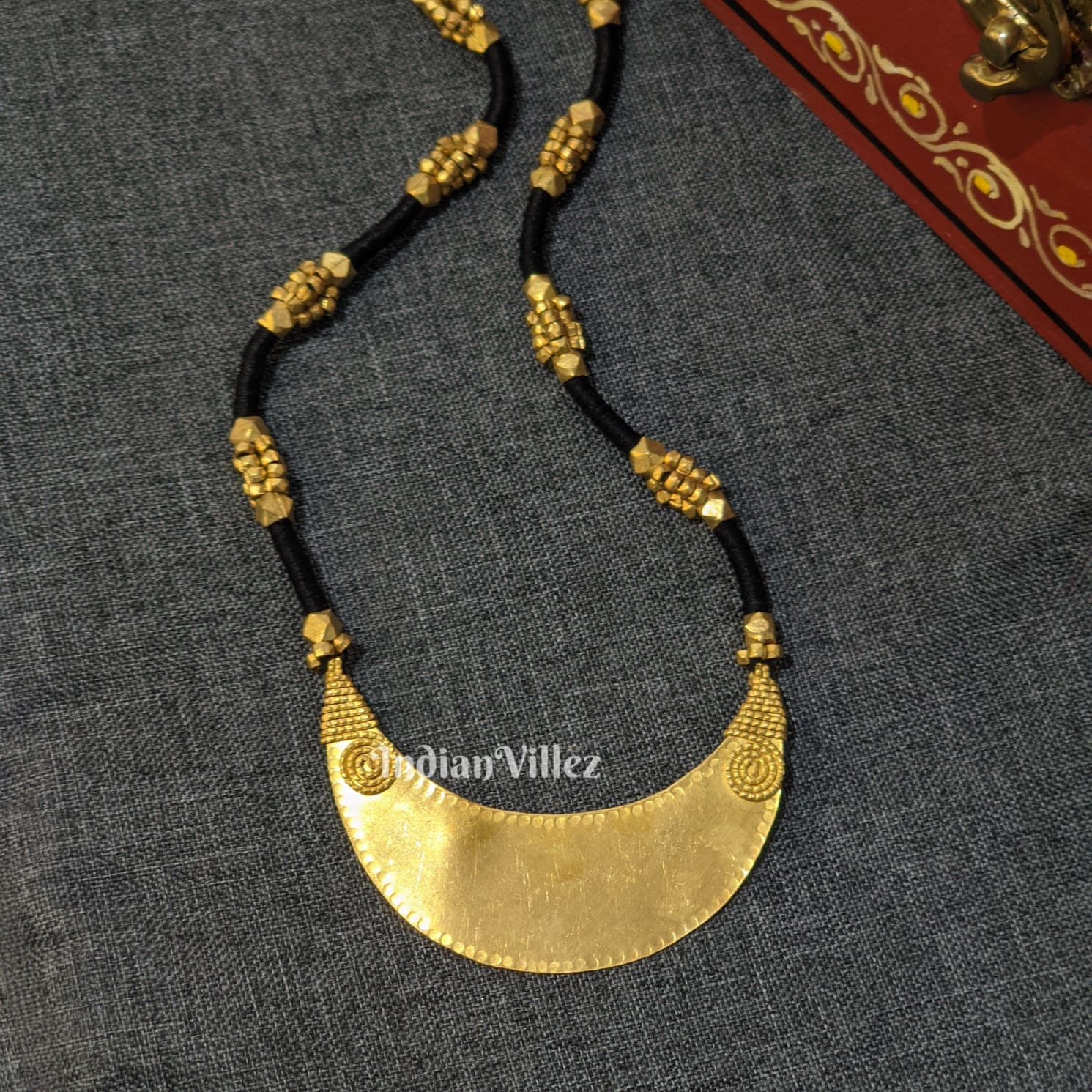 IndianVillèz Handmade Pure Dhokra Necklace - Tilted Moon