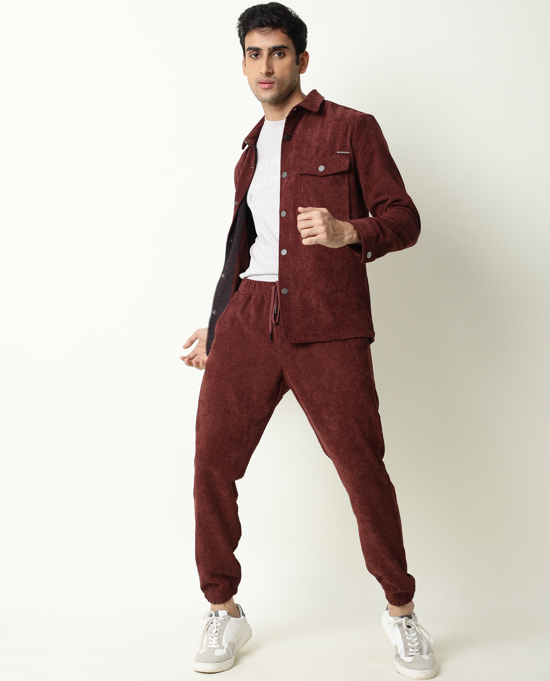 Rare Rabbit Men's Acro Dark Maroon Polyester Fabric Drawstring Corduroy Joggers Trousers - view 2
