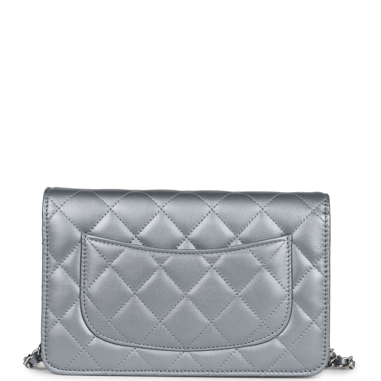 Cop Underdog Chanel Wallet On Chain WOC Silver Metallic Lambskin Silver Hardware - view 2
