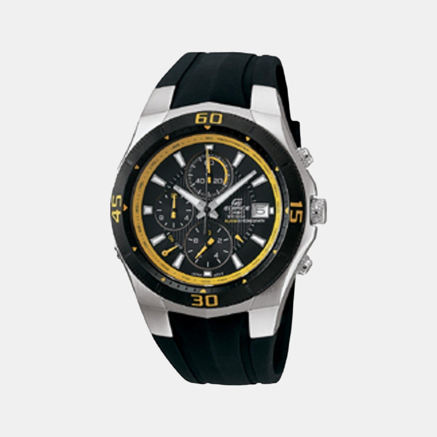 Casio Edifice Men Quartz Black Dial Chronograph Silicone Watch EF514