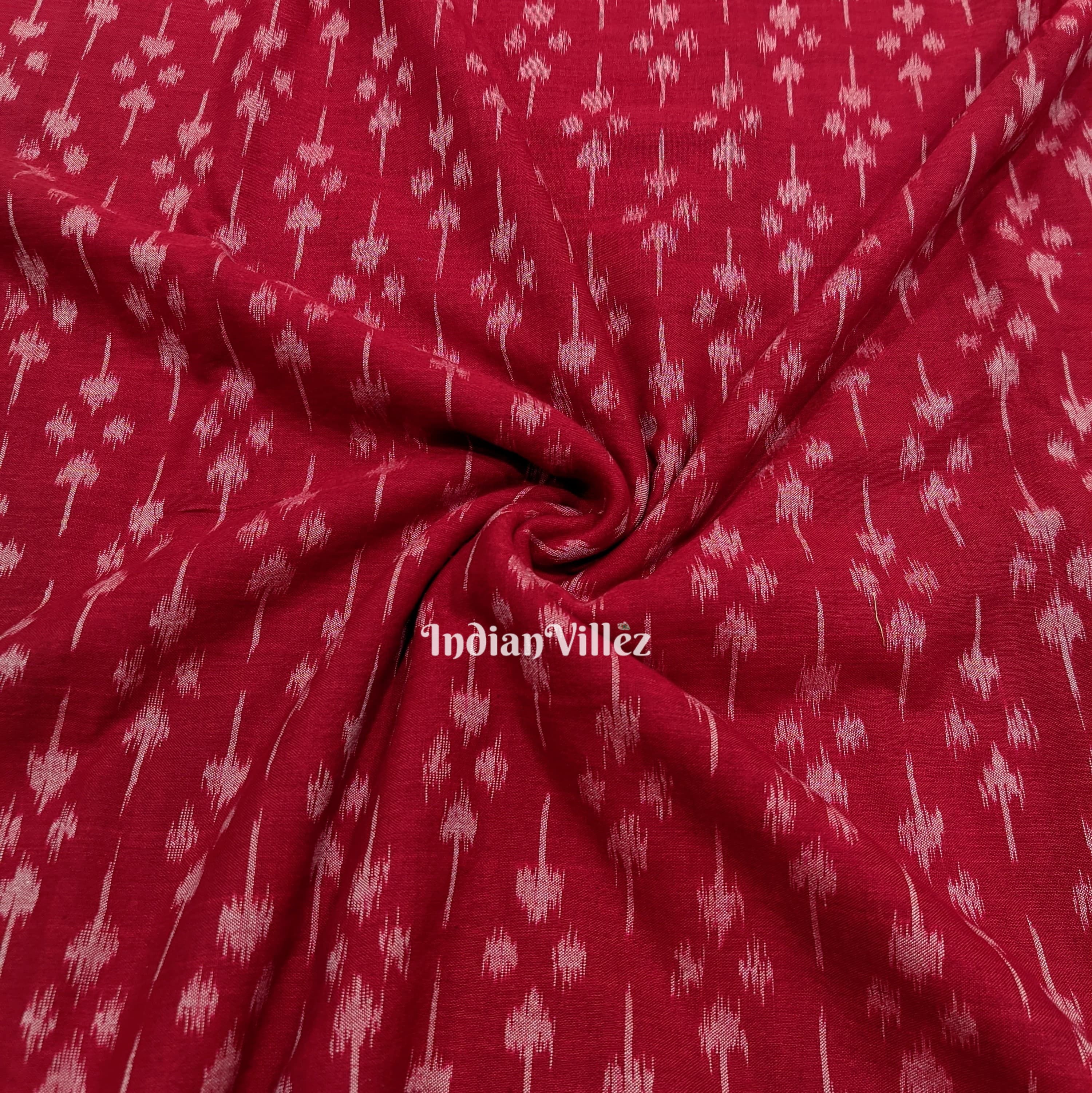 IndianVillèz Cherry Red Sambalpuri Ikat Cotton Fabric