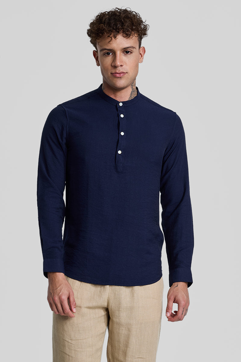 SNITCH Navy Textured Slim Fit Kurta - view 6