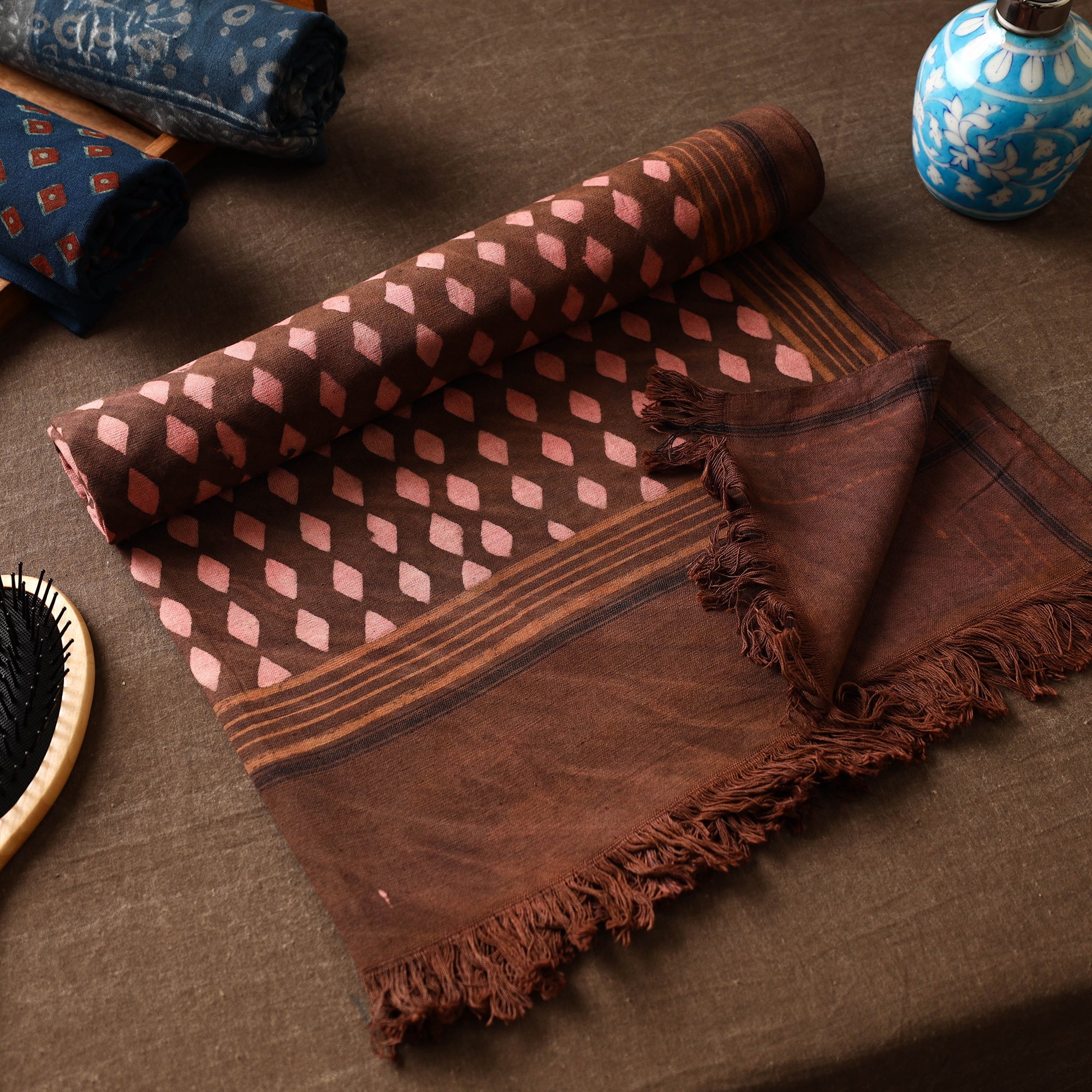 ITOKRI CRAFTS INITIATIVE Brown - Akola Block Printed Pure Handloom Cotton Towel