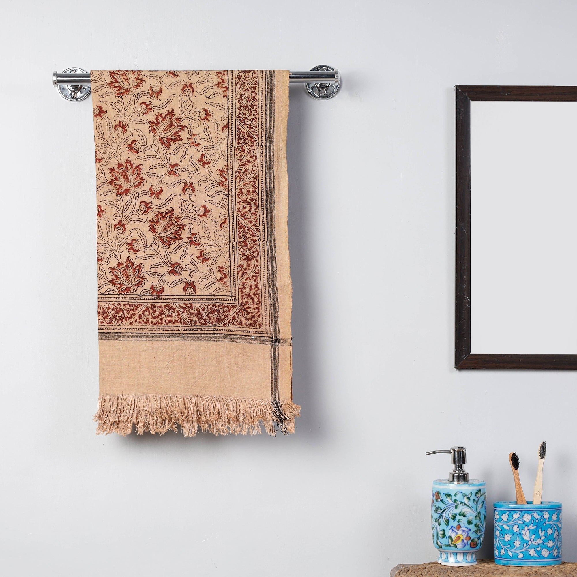 PITCHUKA SRINIVAS KALAMKARI PEDANA Beige - Pedana Kalamkari Block Printed Handloom Cotton Towel - view 4