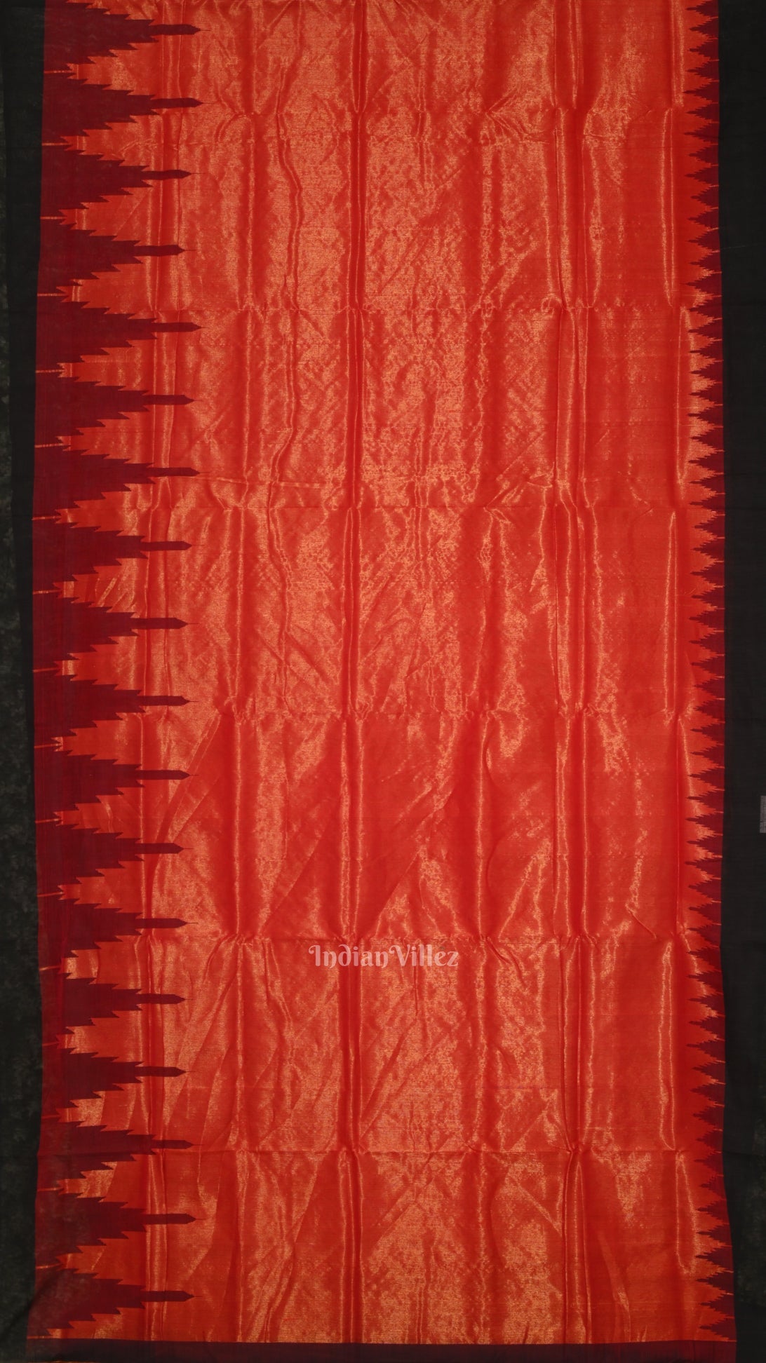 IndianVillèz Red Black Dual Tone Phoda Kumbha Sambalpuri Cotton Tissue Saree - view 4