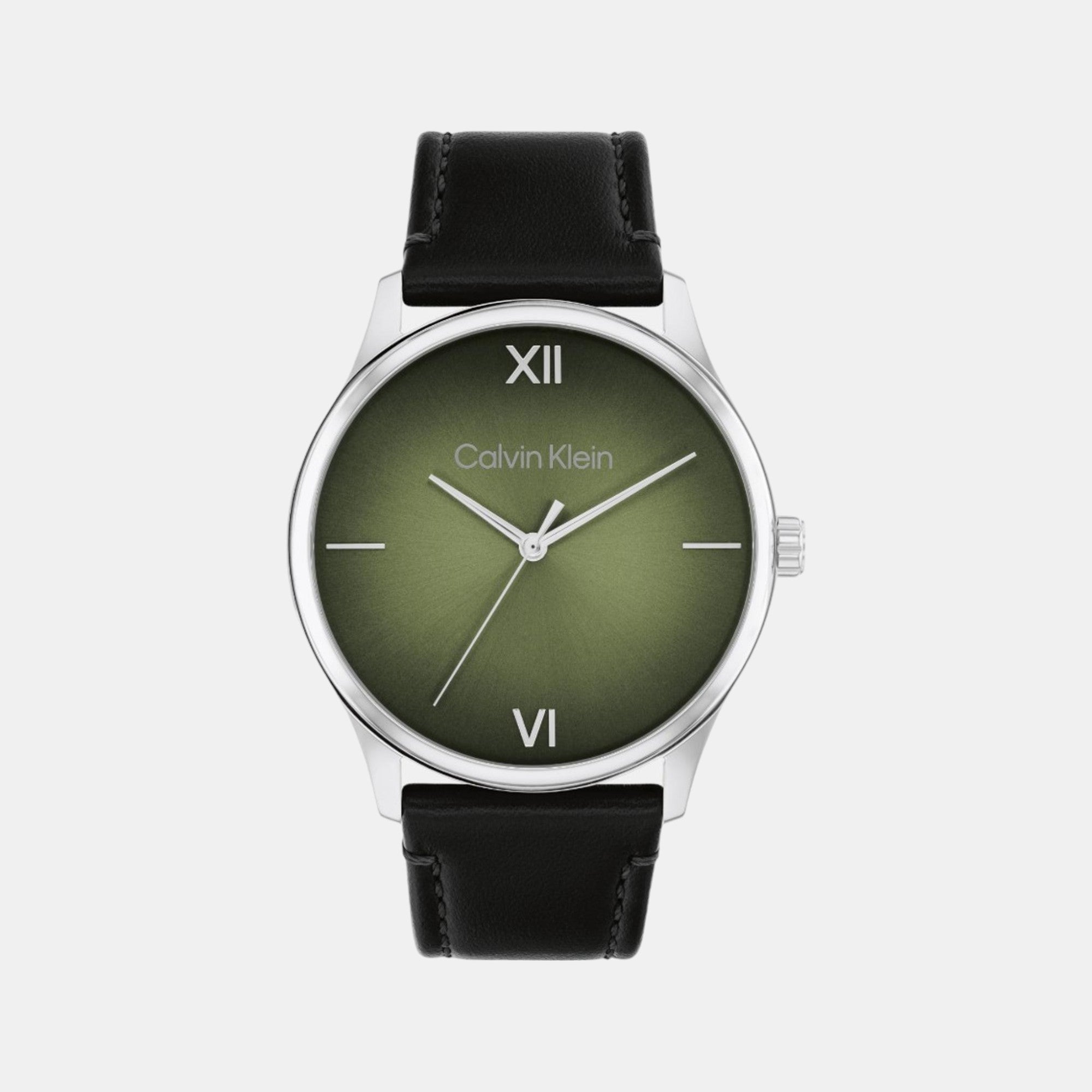 Calvin Klein Ascend Men Quartz Olive Green Dial Analog Leather Watch 25200454