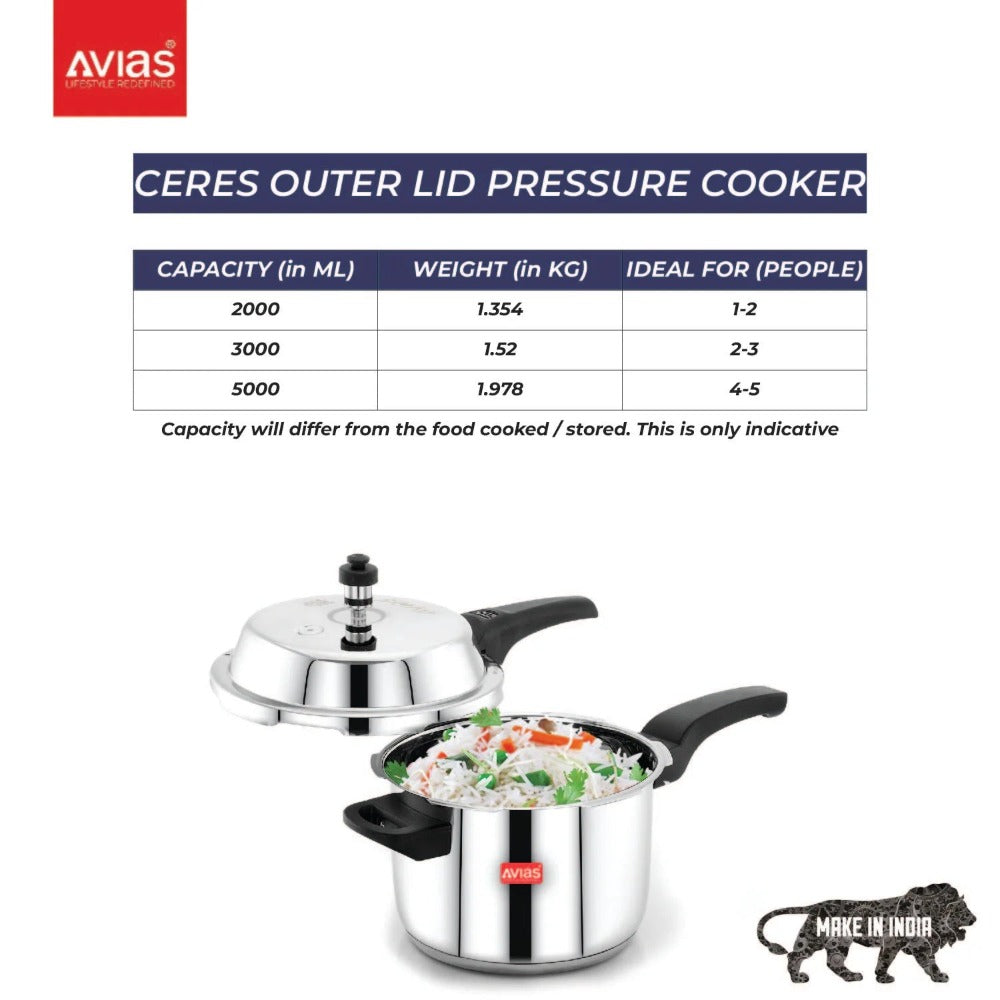AVIAS Ceres Stainless Steel Premium Outer Lid Pressure Cooker | Gas & Induction Compatible | Silver - view 4