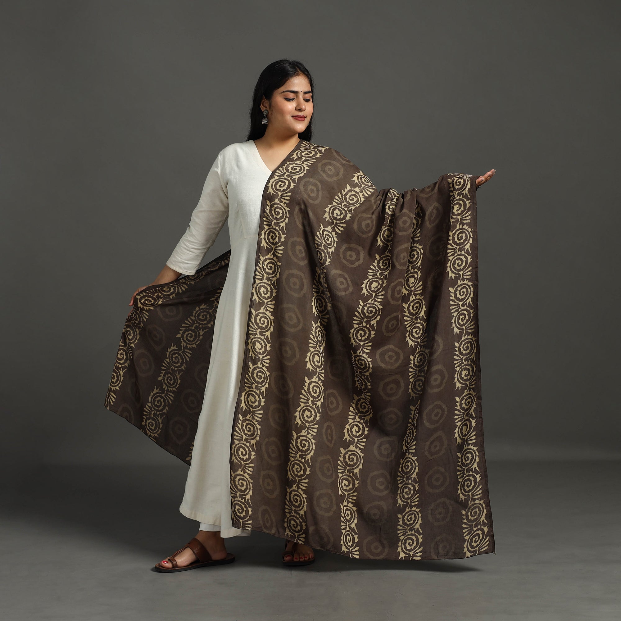 BAGRU DABU PRINTS Brown - Block Print Mul Cotton Dabu Bagru Dupatta 61