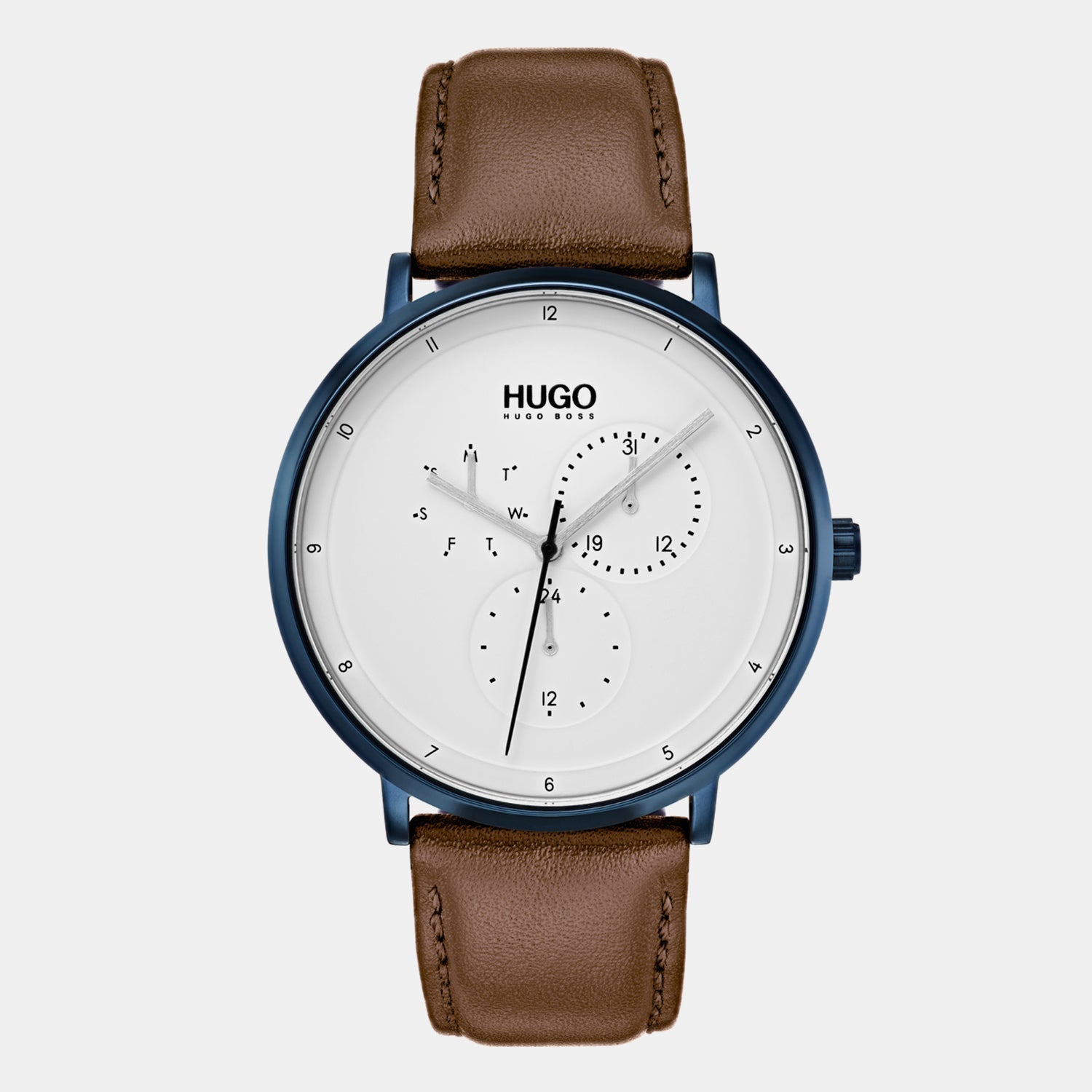 Boss Guide Men Quartz White Dial Analog Leather Watch 1530008