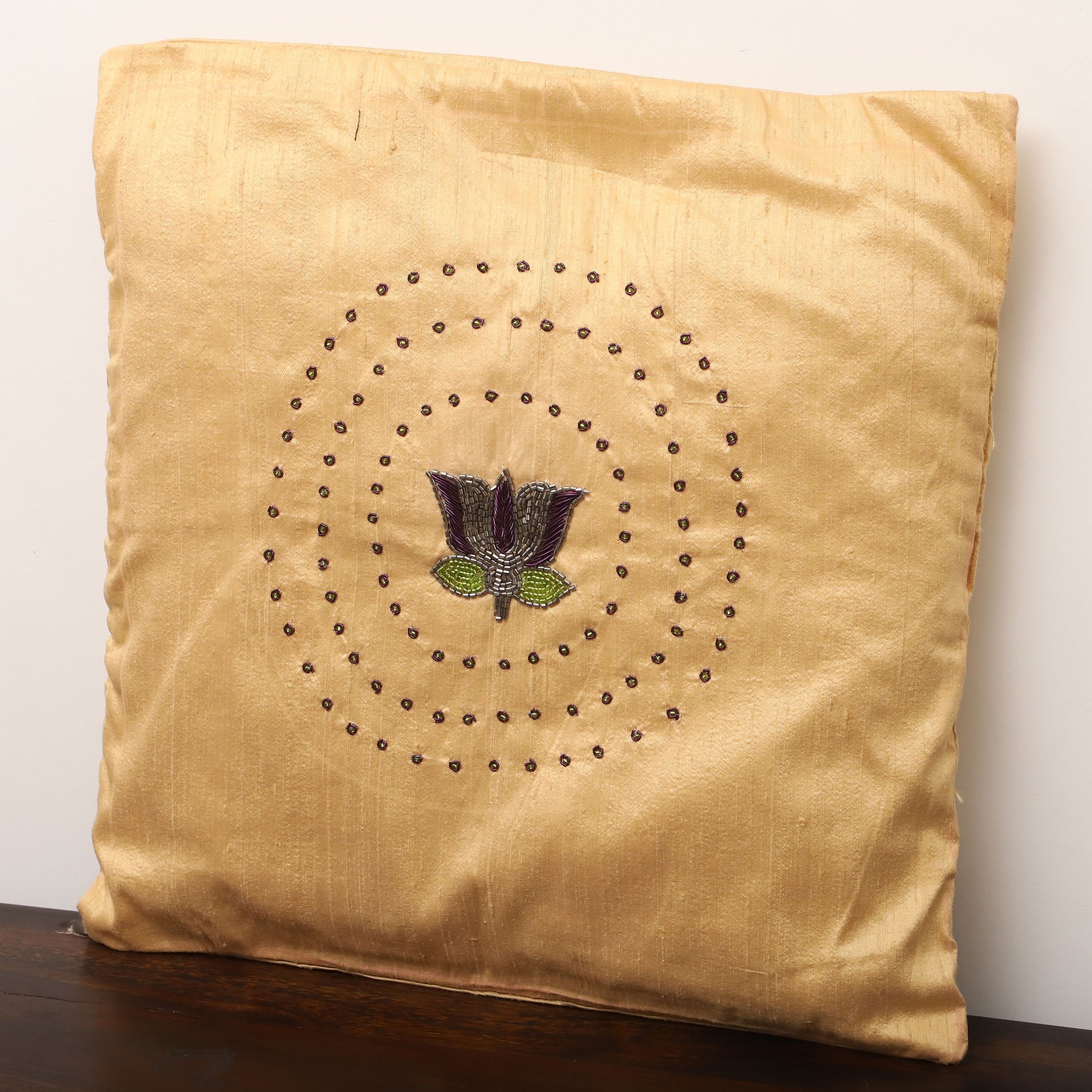 TICS Beige - Lotus Buta - Sequin & Beadwork Raw Silk Cushion Cover (Set of 5) - view 7