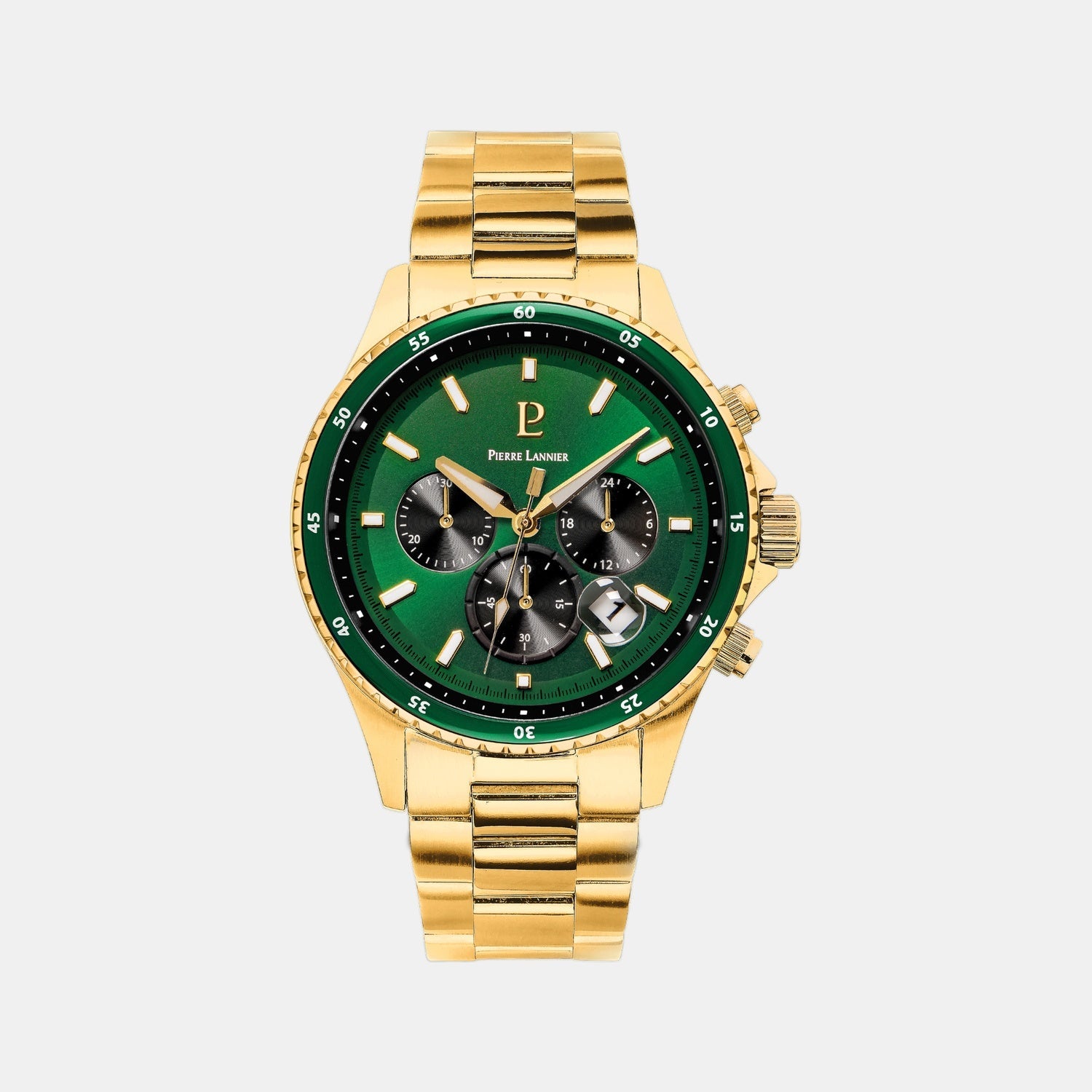 Pierre Lannier Cronos Men Quartz Green Dial Chronograph Stainless Steel Watch 228J062