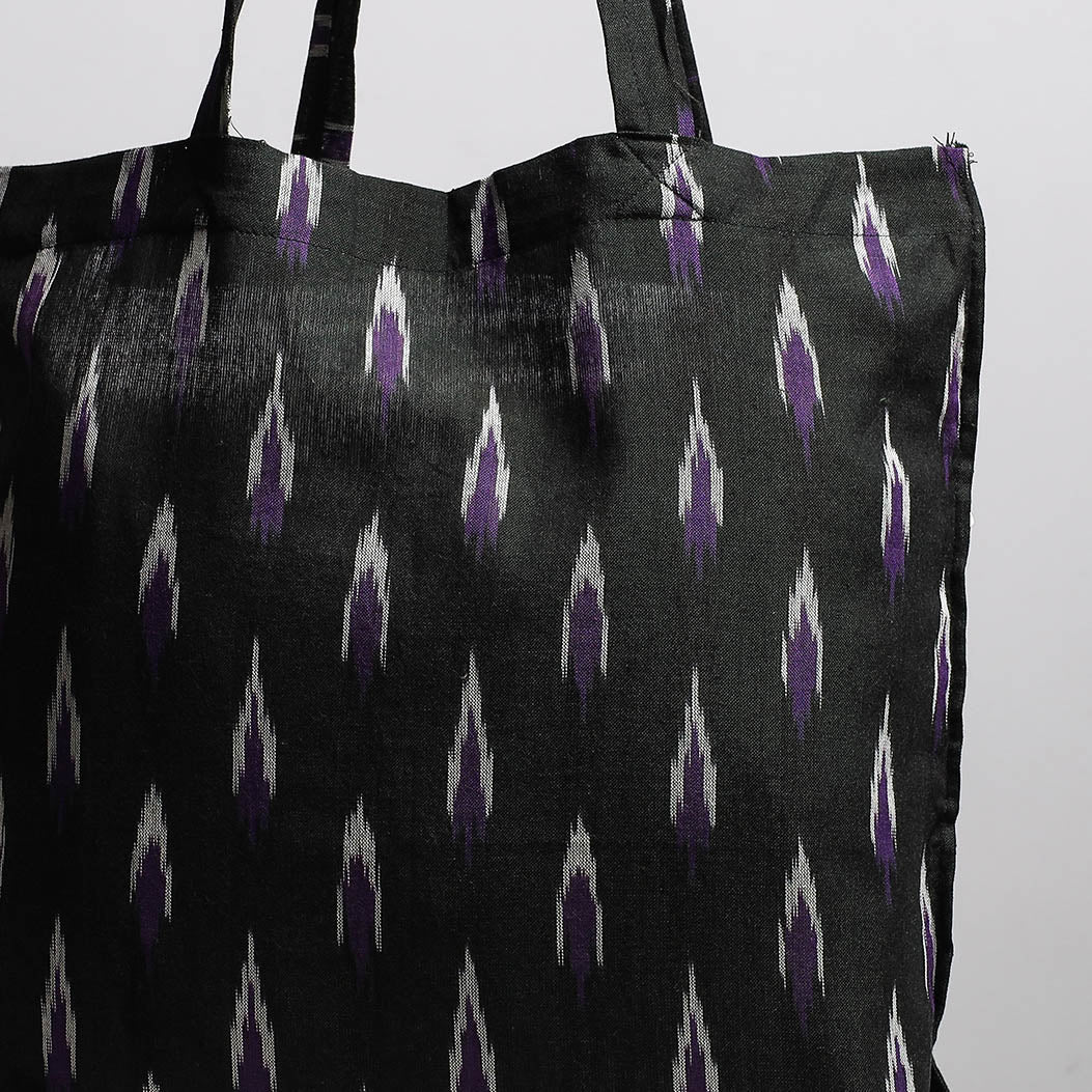 NOORI BAZAR Black - Handcrafted Pochampally Ikat Weave Cotton Jhola Bag - view 2