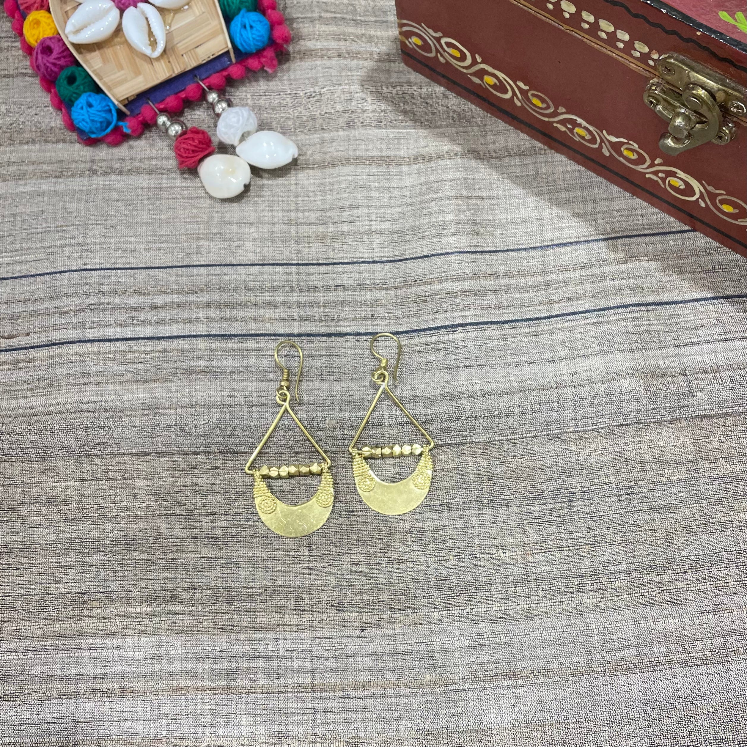 IndianVillèz Half Moon Shape Handcrafted Dokra Tribal Earring