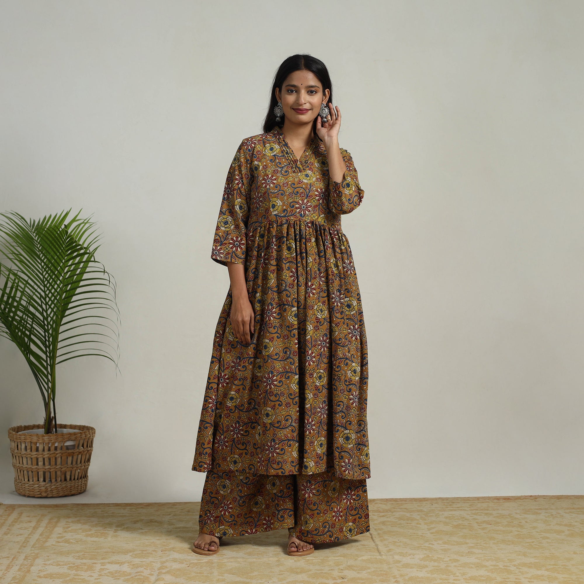 ITOKRI CASUALS Brown - Flared Cotton Block Print Kalamkari Kurta Set 08 - view 4
