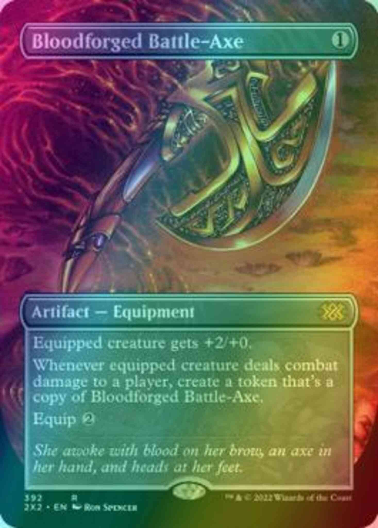 Bloodforged battle-axe 392 – Magic Bloodforged Battle-Axe [392] [Borderless] [Double Masters 2022] [Foil]